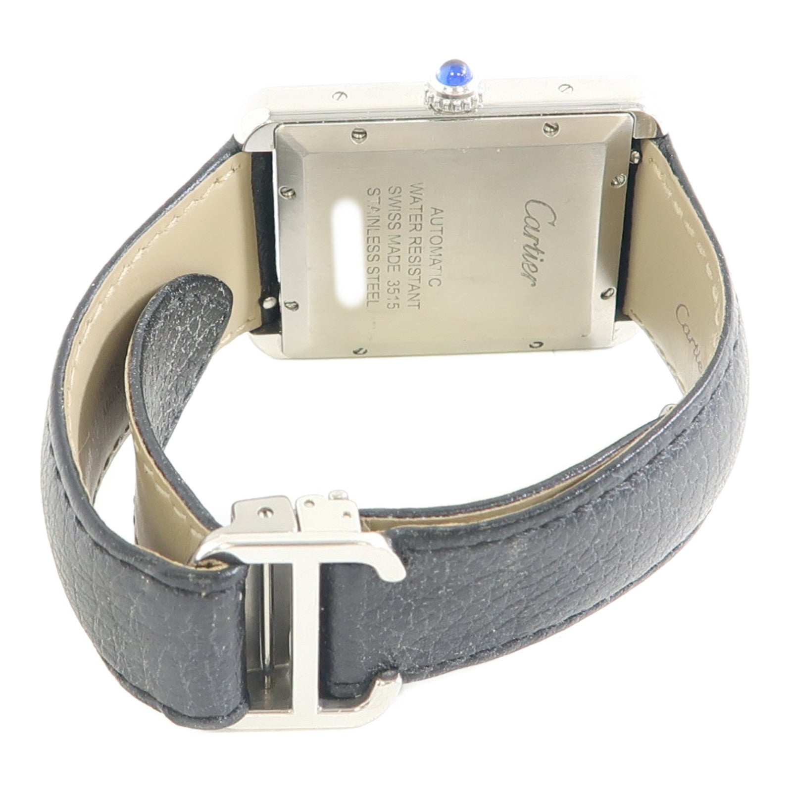 CARTIER Tank Solo不鏽鋼/皮革帶手錶自動機芯銀色