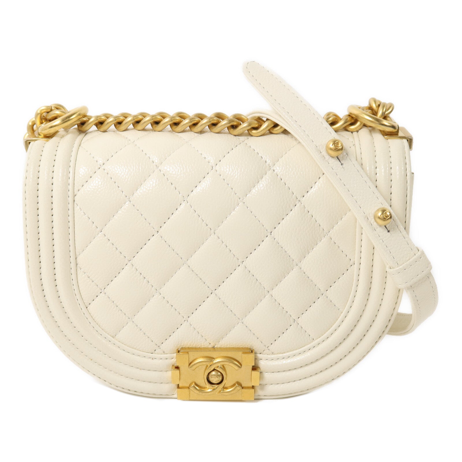 CHANEL 牛皮皮革Small Boy Messenger Bag金扣鏈帶肩背袋