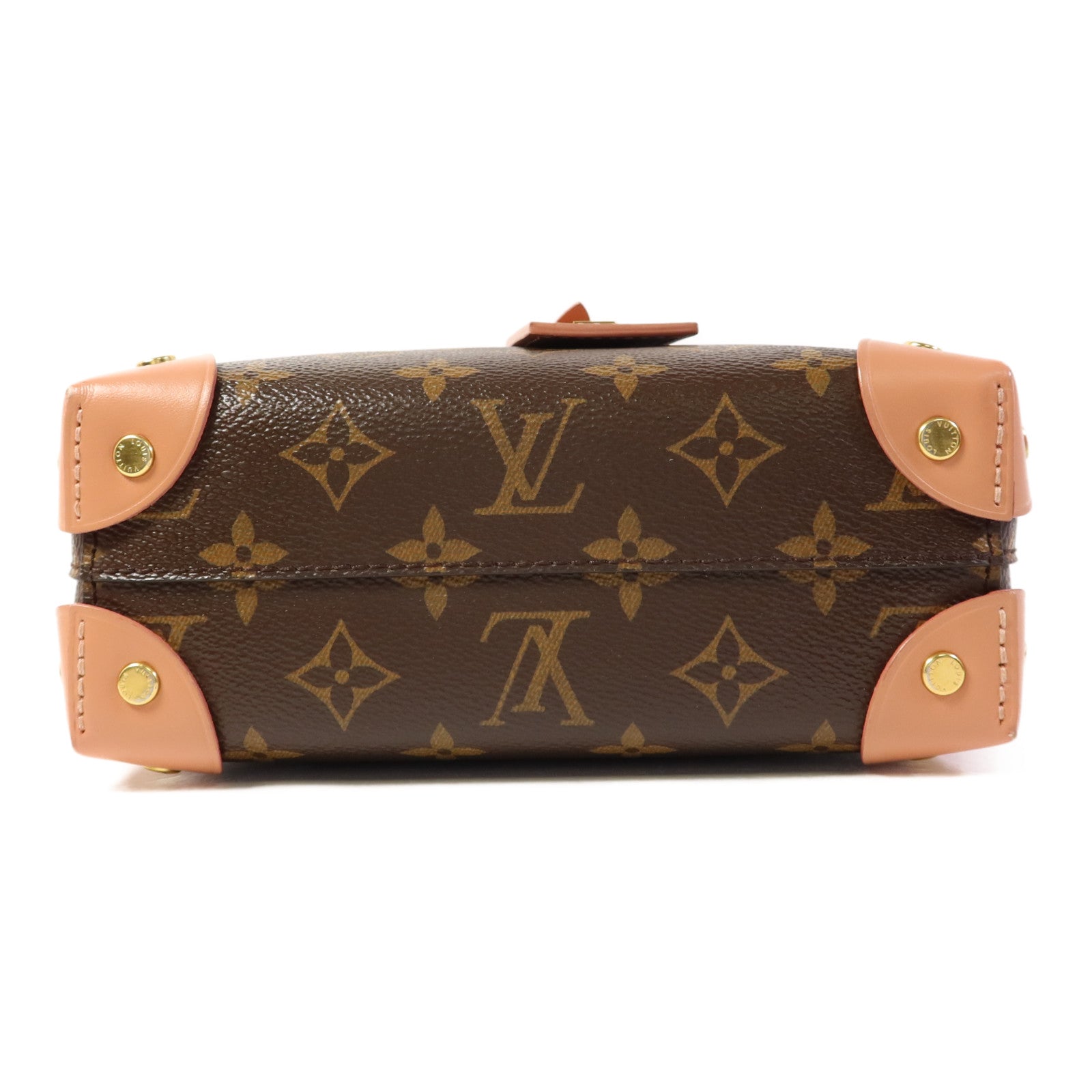 LOUIS VUITTON Monogram Petite Malle Souple金扣手挽肩背兩用袋棕色/粉紅色