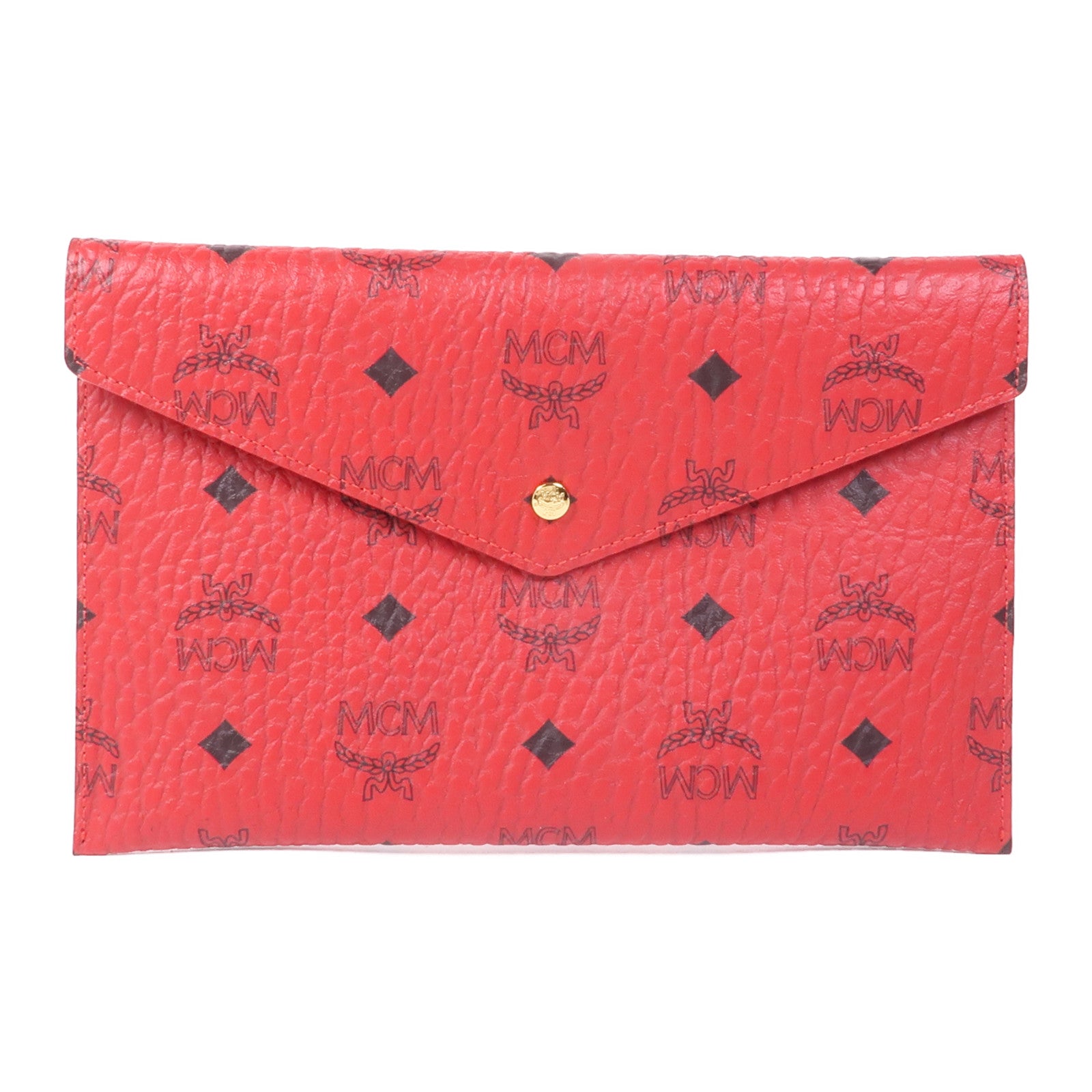 MCM GHW Pouch Clutch Coated Canvas Red