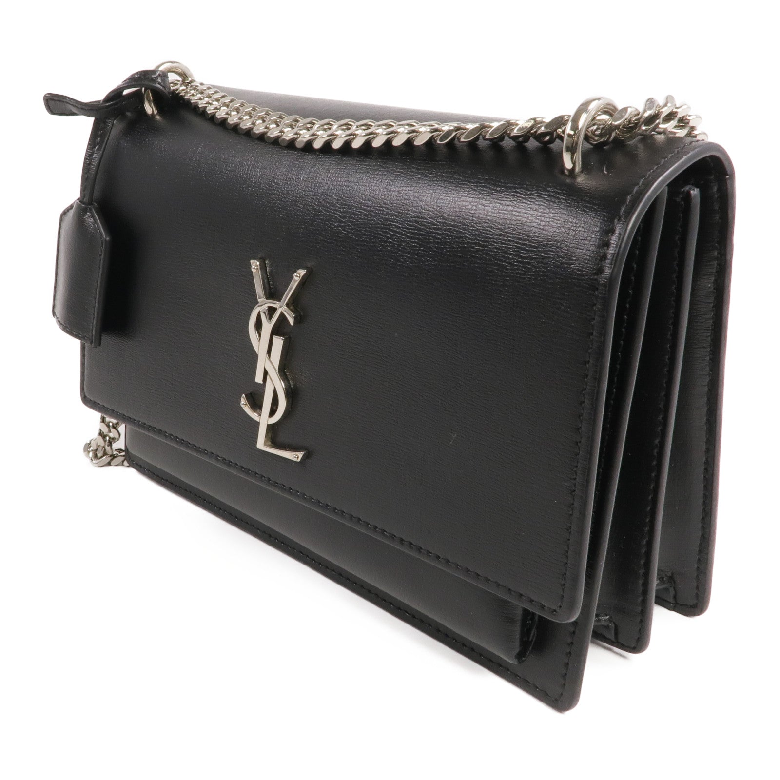 SAINT LAURENT 牛皮皮革Sunset Medium銀扣鏈帶肩背袋