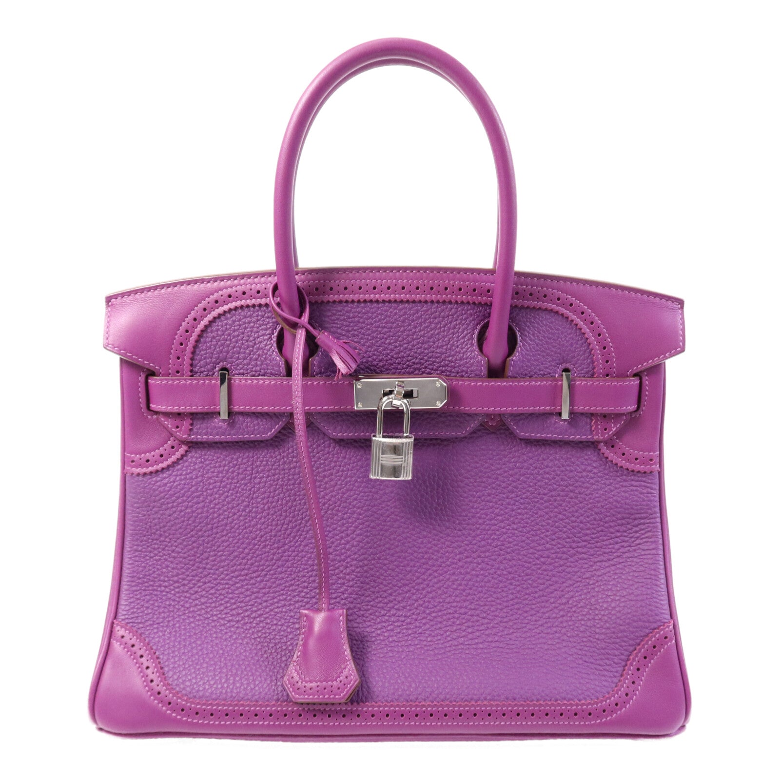 HERMES Togo/Swift皮革Birkin 30 Ghillies銀扣手挽袋