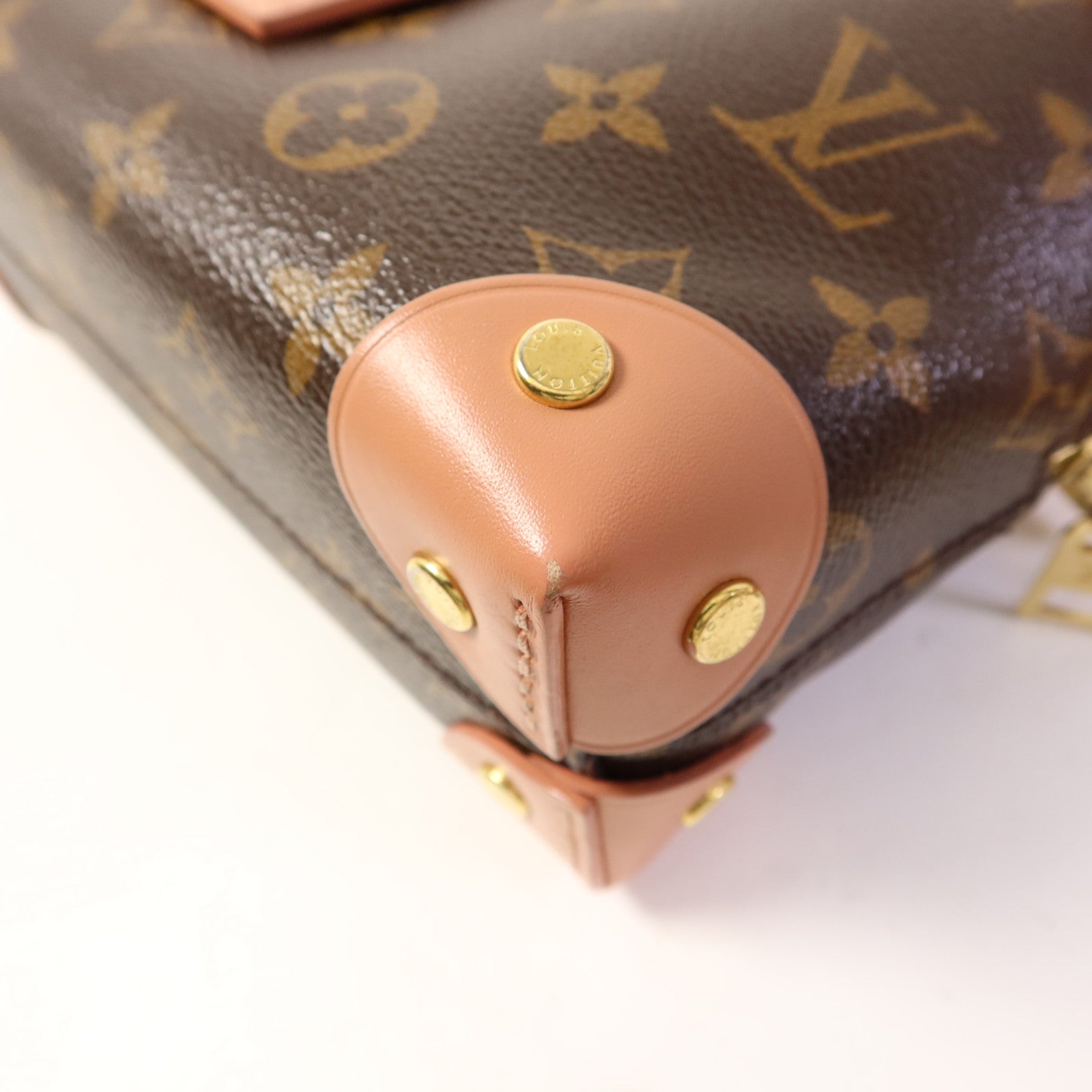 LOUIS VUITTON Monogram Petite Malle Souple金扣手挽肩背兩用袋棕色/粉紅色