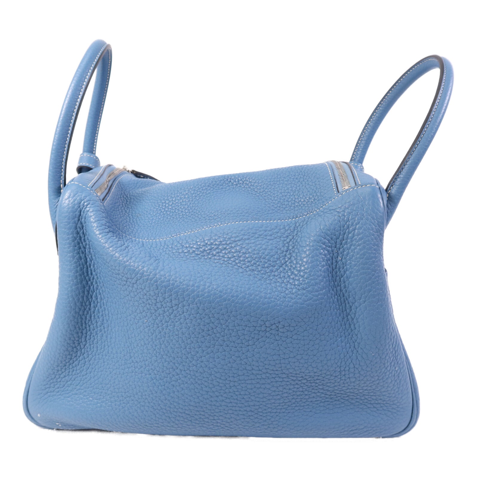 HERMES Clemence皮革Lindy 30銀扣手挽肩背兩用袋Bleu Jean