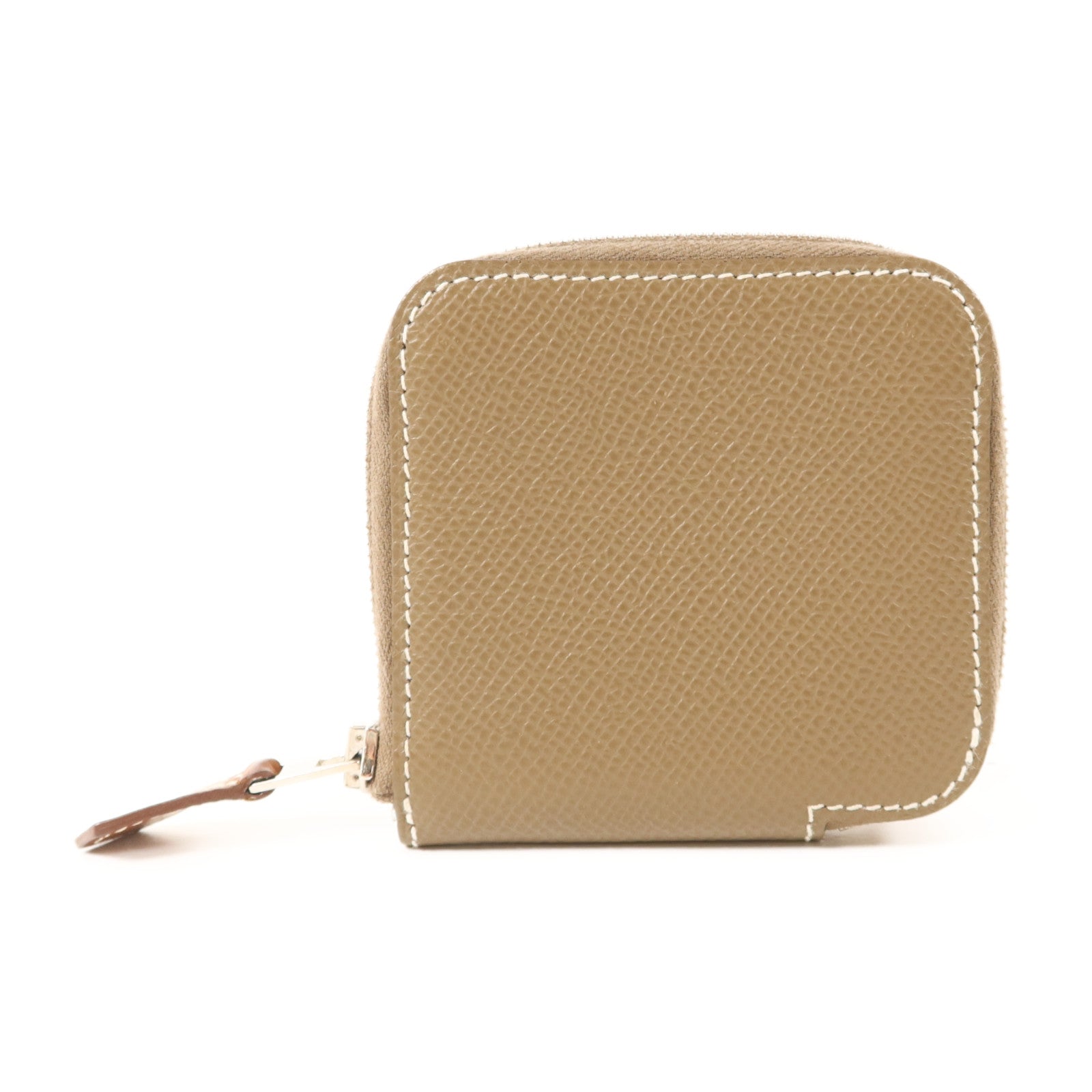 HERMES Epsom皮革Silk In Compact銀扣零錢包Etoupe