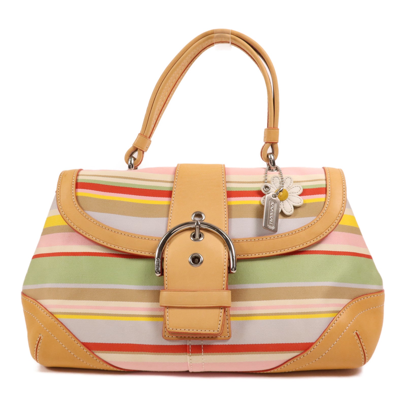 COACH 皮革/棉質Hand Bag銀扣手挽袋