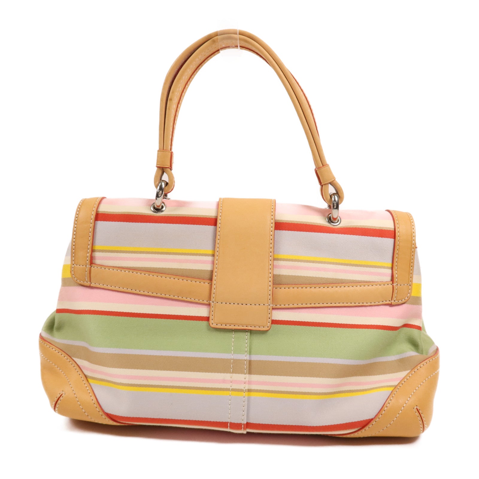 COACH 皮革/棉質Hand Bag銀扣手挽袋