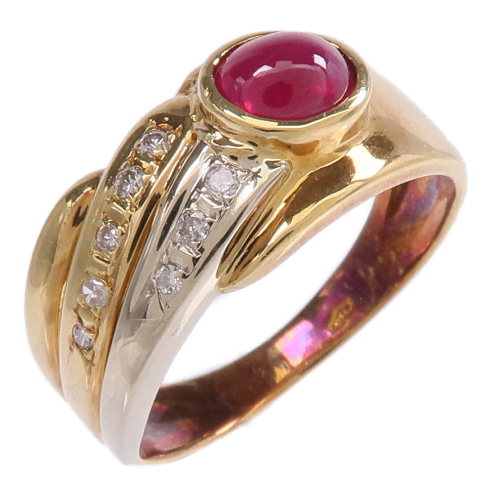 JEWELRY 18K黃金/白金Ruby Diamond Ring紅寶石/鑽石戒指US#5.5