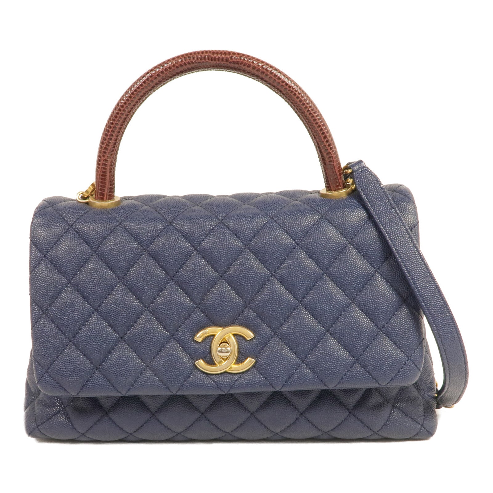 CHANEL 蜥蝪/牛皮皮革Coco Handle Medium金扣手挽肩背兩用袋