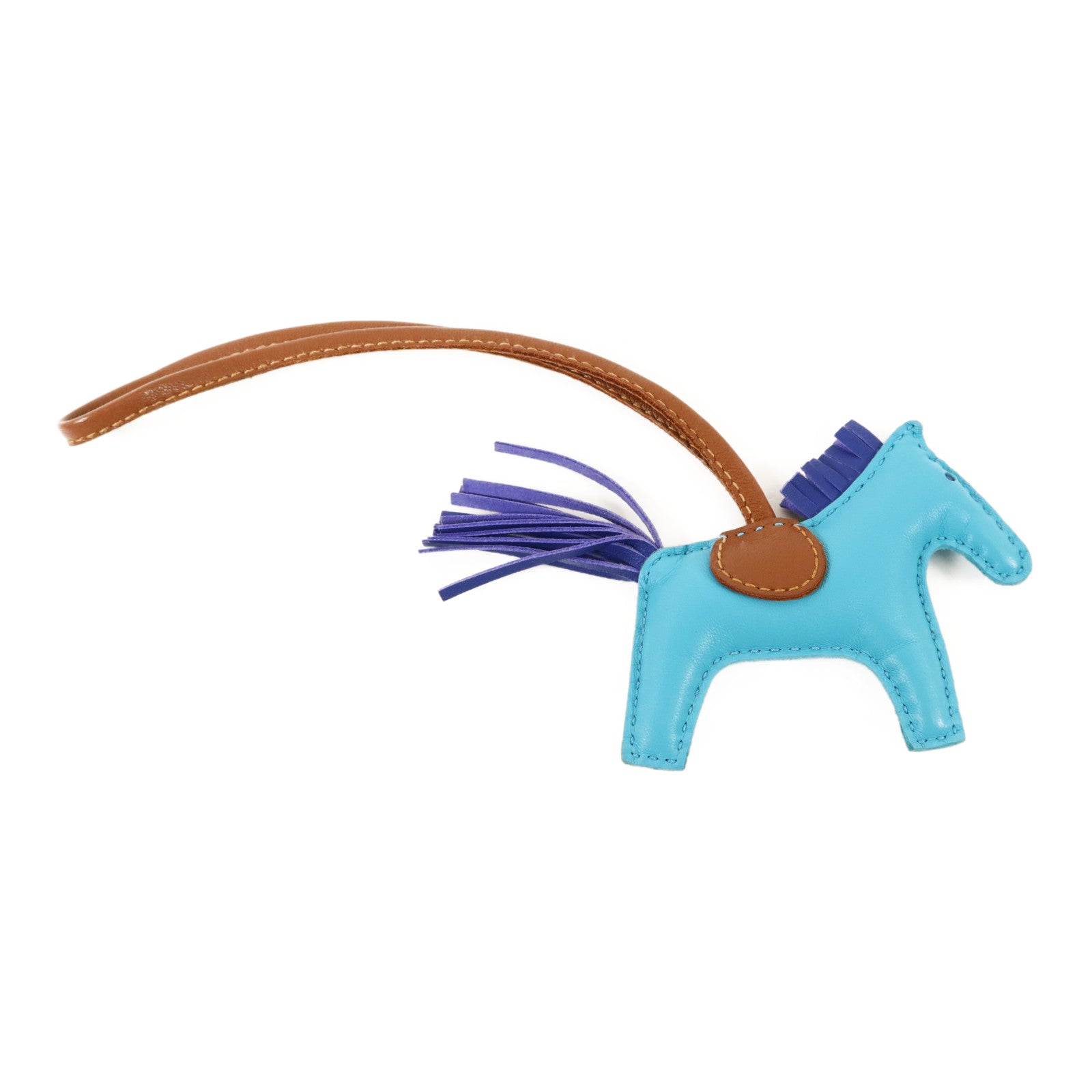 HERMES Milo皮革Rodeo PM掛飾Bleu Azteque/Bleu Electrique/Fauve
