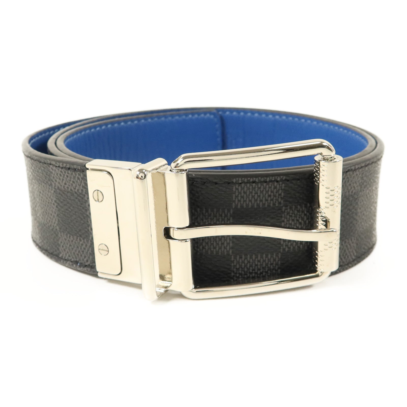 LOUIS VUITTON Damier Graphite Reversible Belt銀扣皮帶