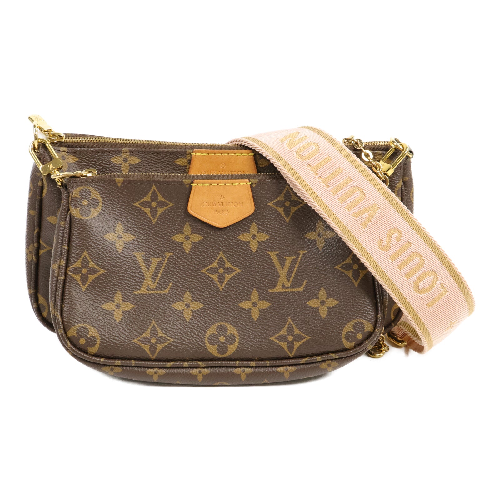 LOUIS VUITTON Monogram Multi Pochette Accessoires金扣手挽肩背兩用袋棕色