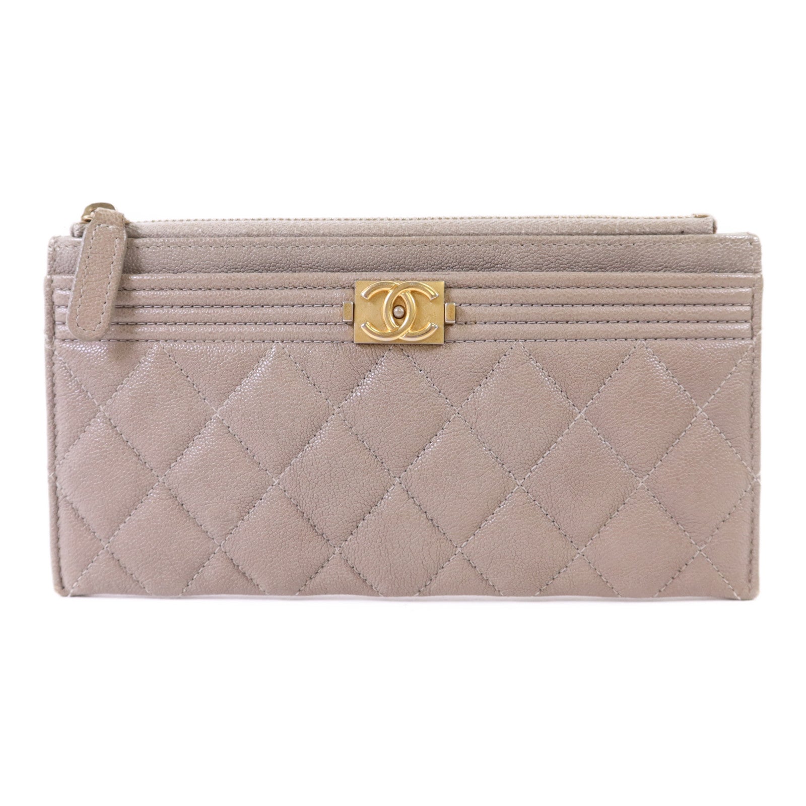 CHANEL 牛皮皮革Boy Long Wallet金扣長錢包