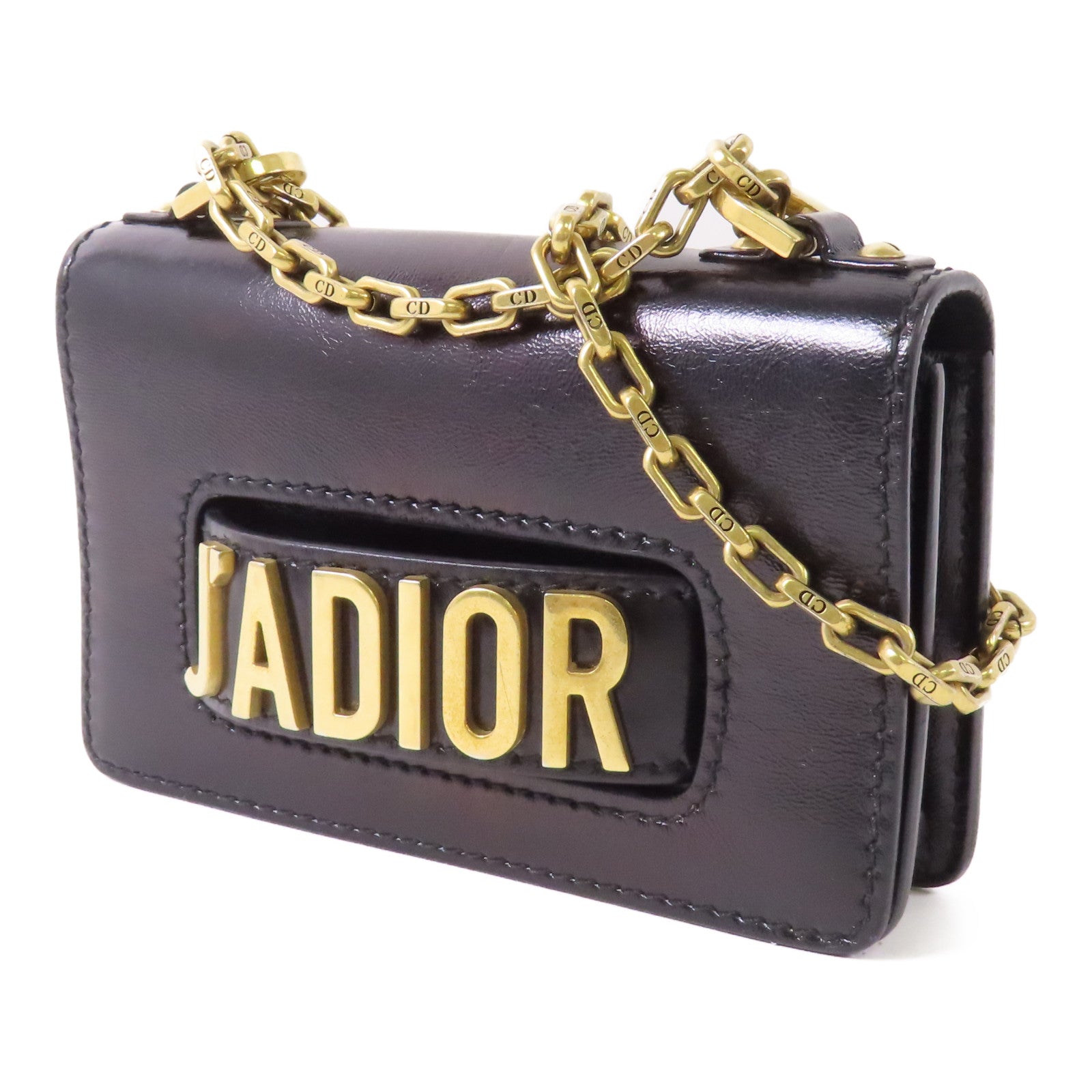 Dior CD GHW J'ADior Chain Shoulder Bag Calfskin Leather Black
