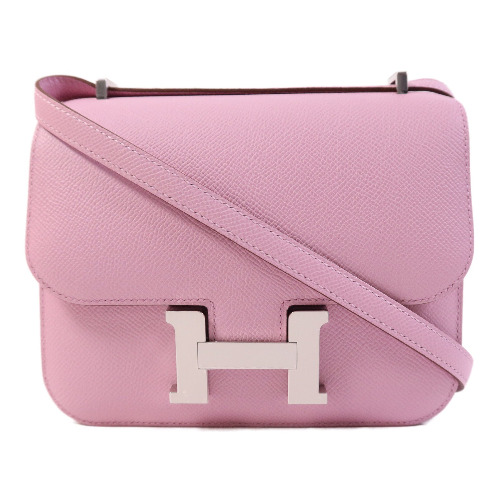 HERMES Epsom皮革Constance Mini銀扣肩背袋Mauve Sylvestre
