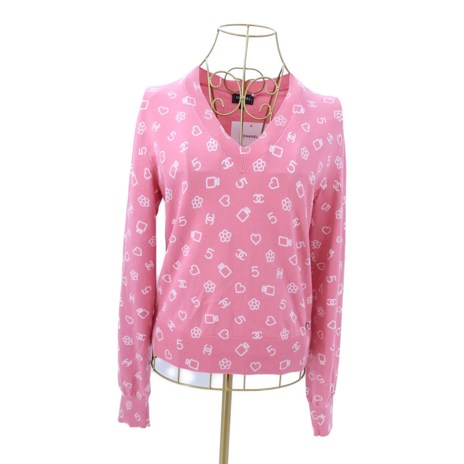 CHANEL Cotton/Polyamide V-neck Long Sleeve Knit針織