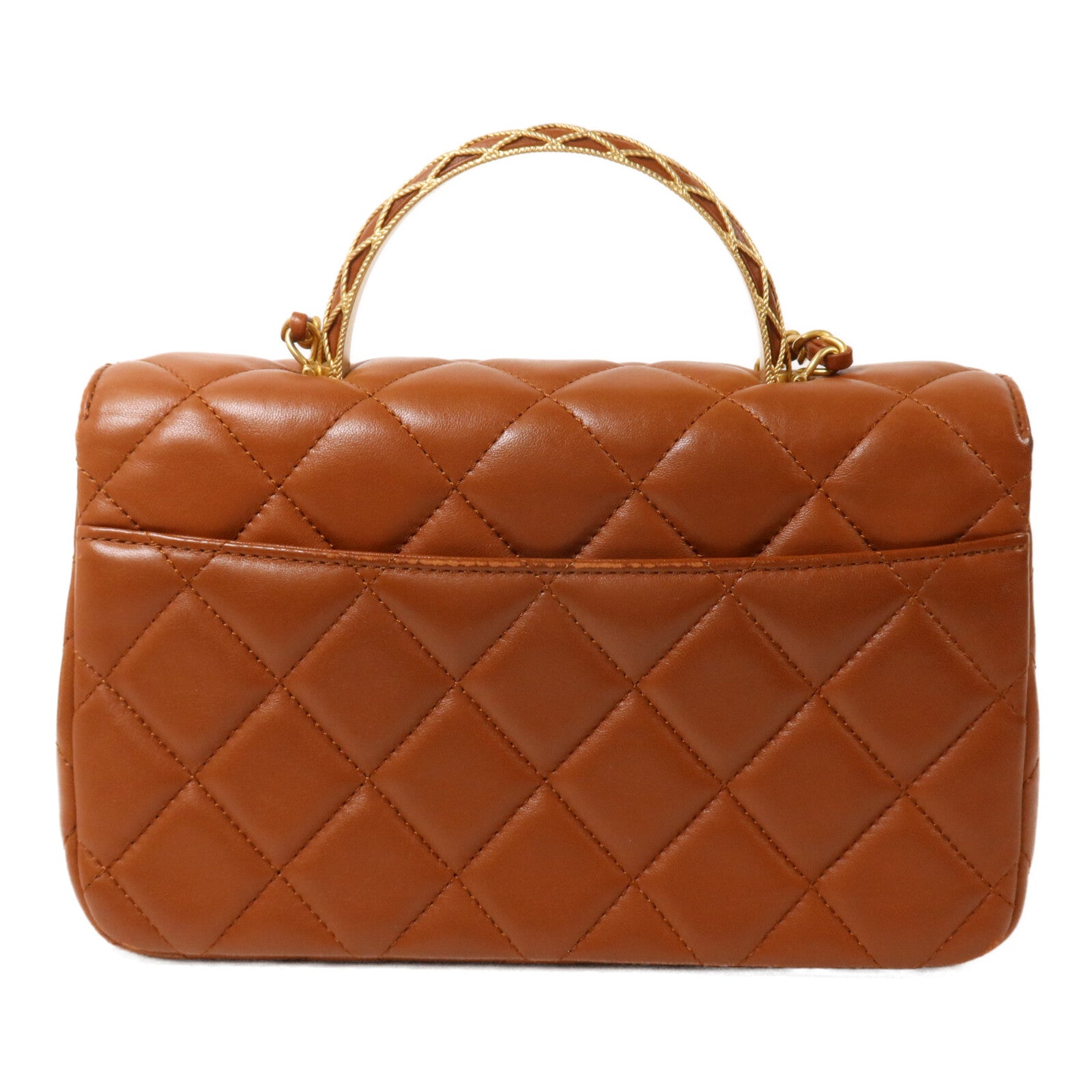 CHANEL 羊皮皮革Flap Bag with Top Handle鏈帶手挽肩背兩用袋