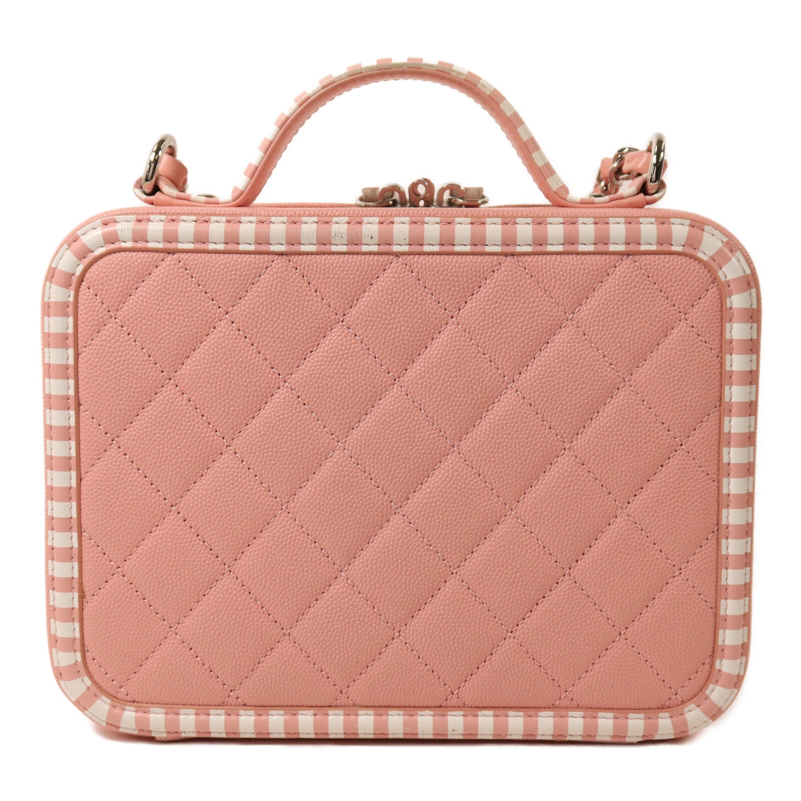 CHANEL 牛皮皮革Vanity Case銀扣鏈帶手挽肩背兩用袋