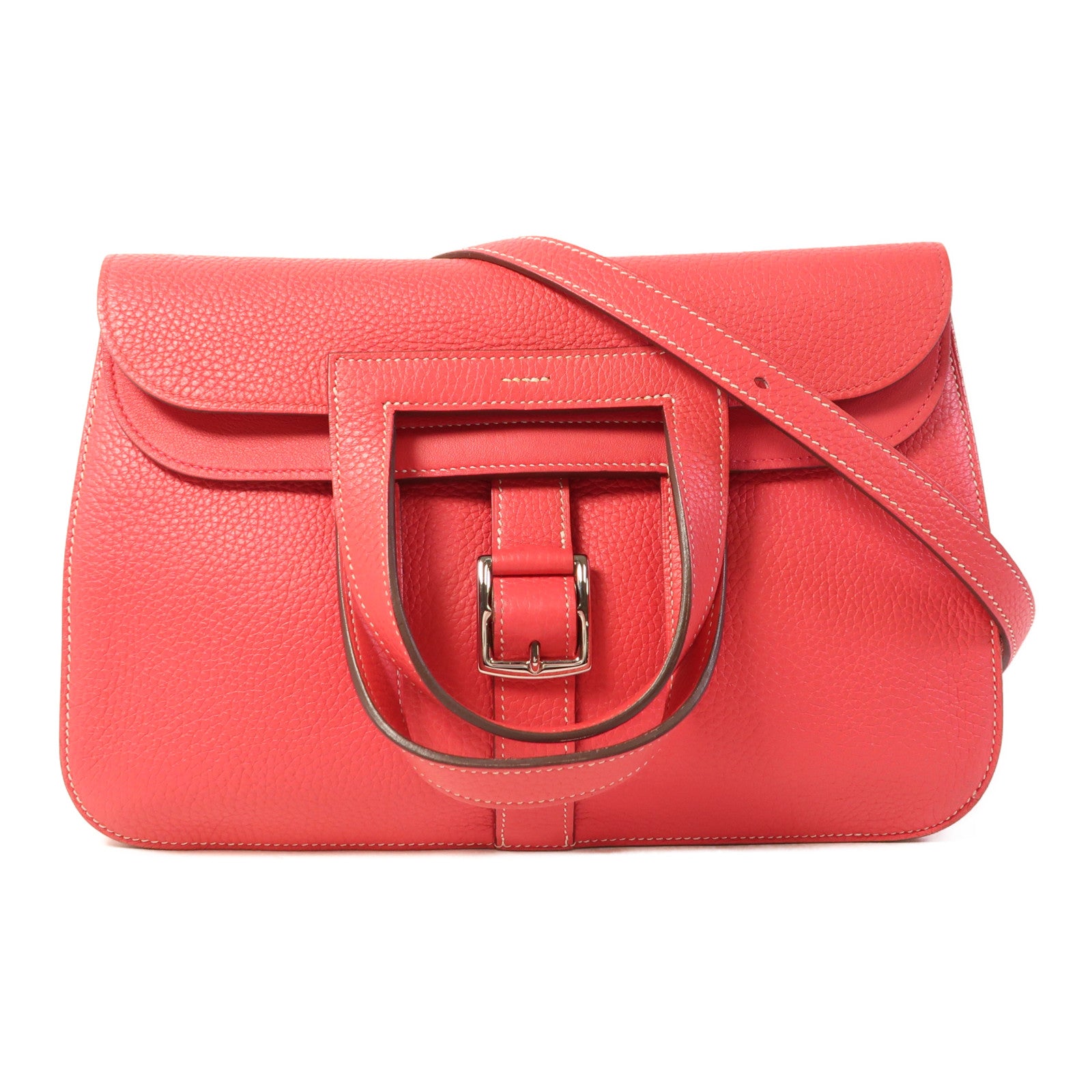 HERMES Clemence皮革Halzan 31銀扣手挽肩背兩用袋Rose Extreme