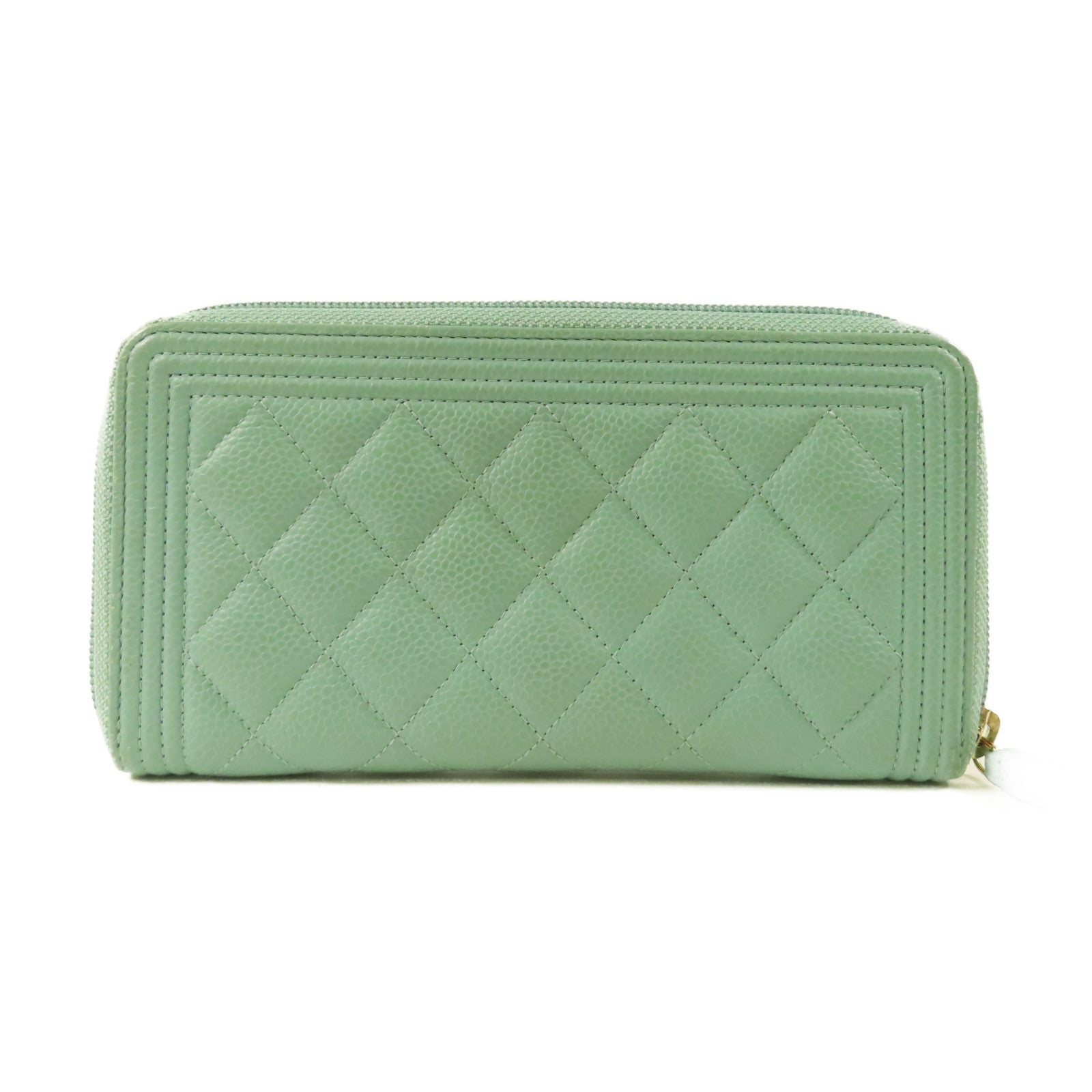 CHANEL 牛皮皮革Boy Zipper Long Wallet金扣長錢包