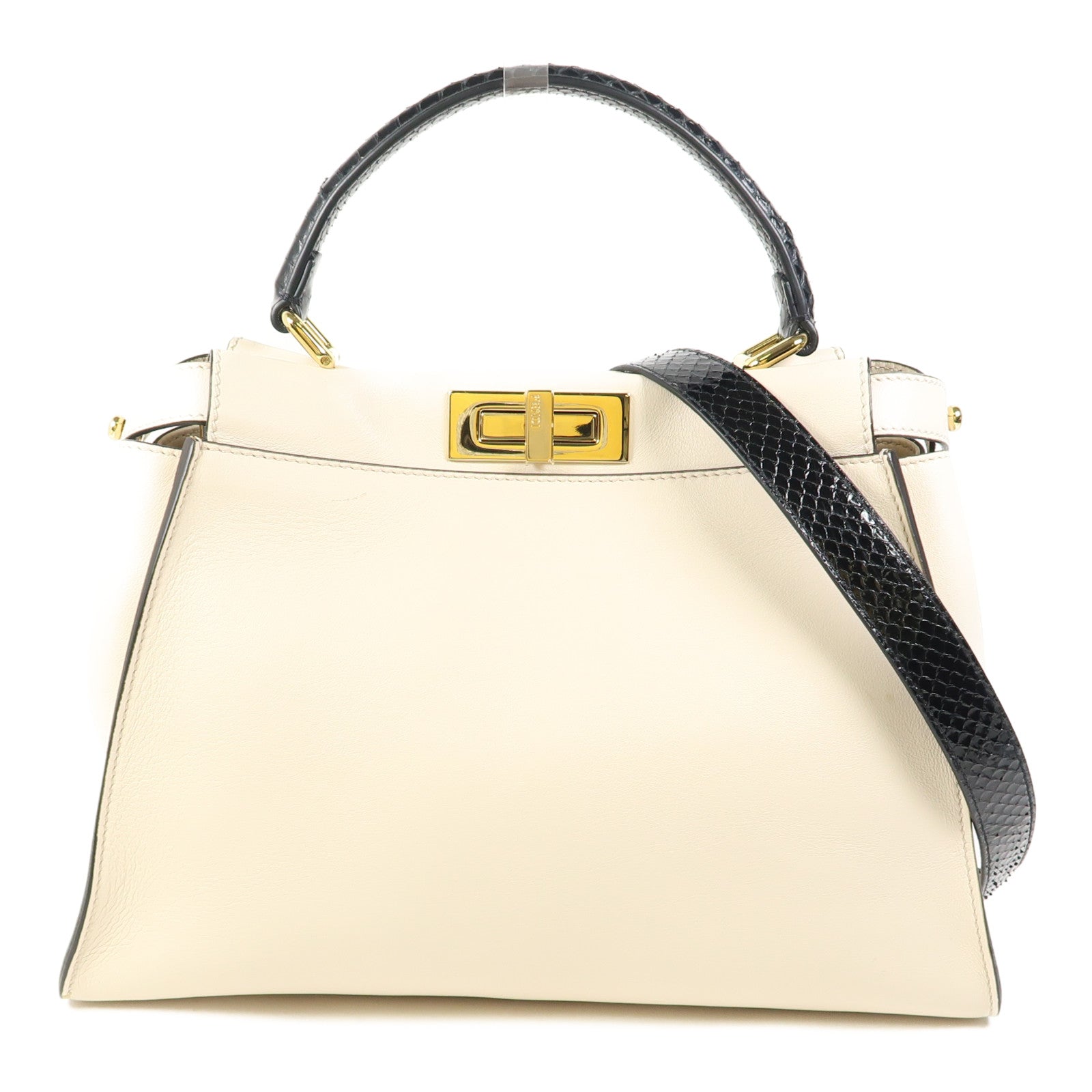 FENDI 【激減優惠】蛇皮/牛皮皮革Peekaboo金扣手挽肩背兩用袋