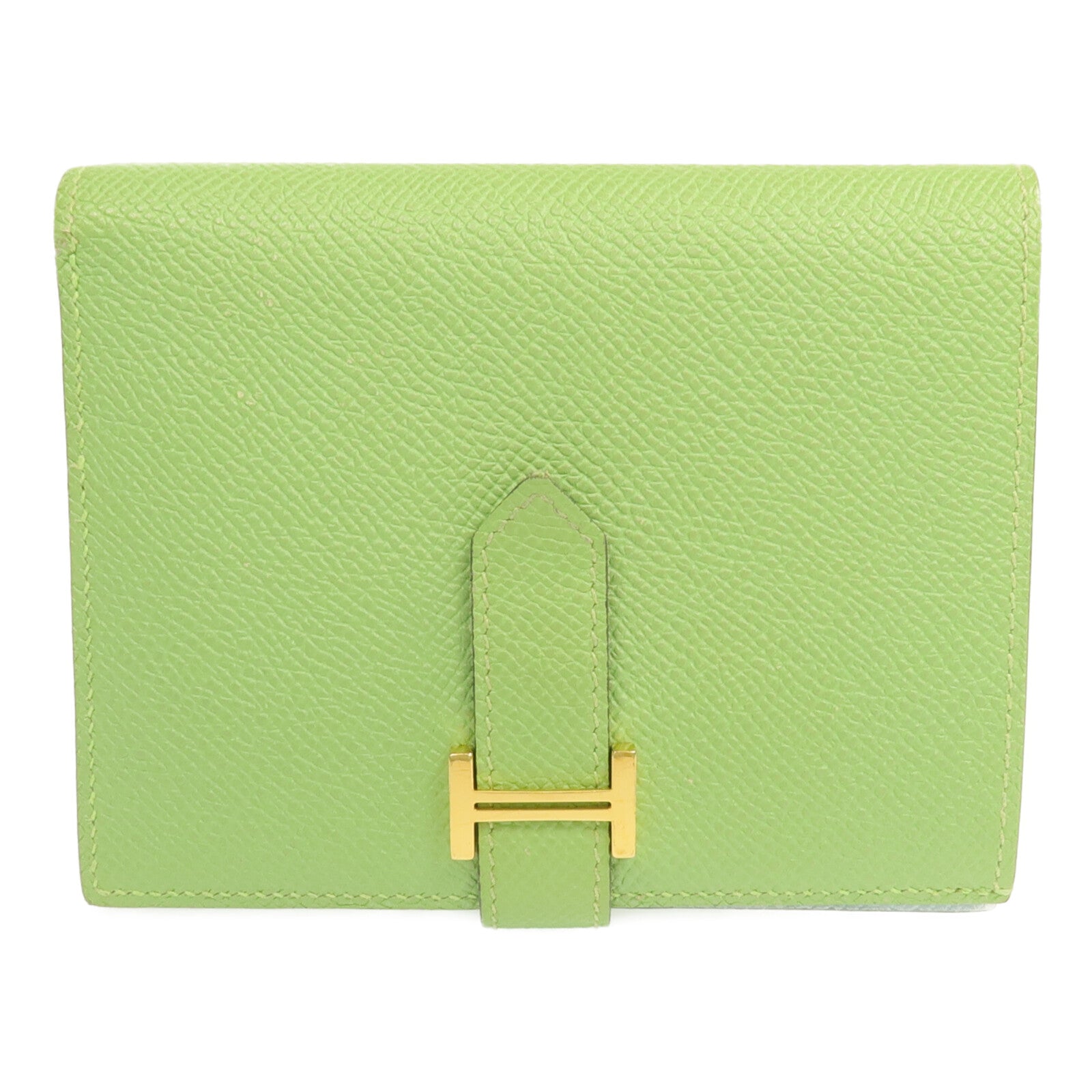 HERMES 【激減優惠】Epsom皮革Bearn Wallet金扣錢包Vert Criquet