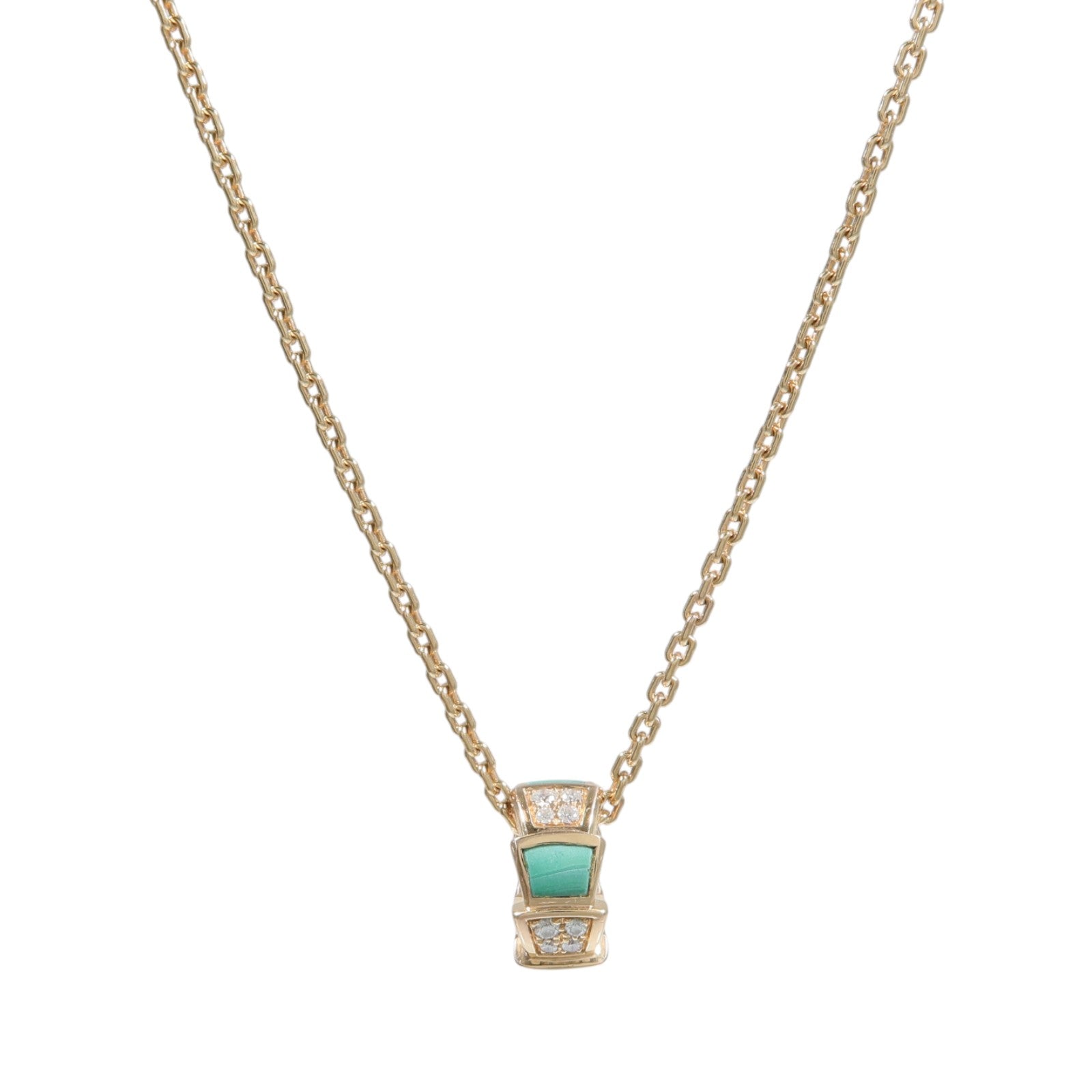 BVLGARI 18K玫瑰金Serpenti Viper綠松石/鑽石項鍊