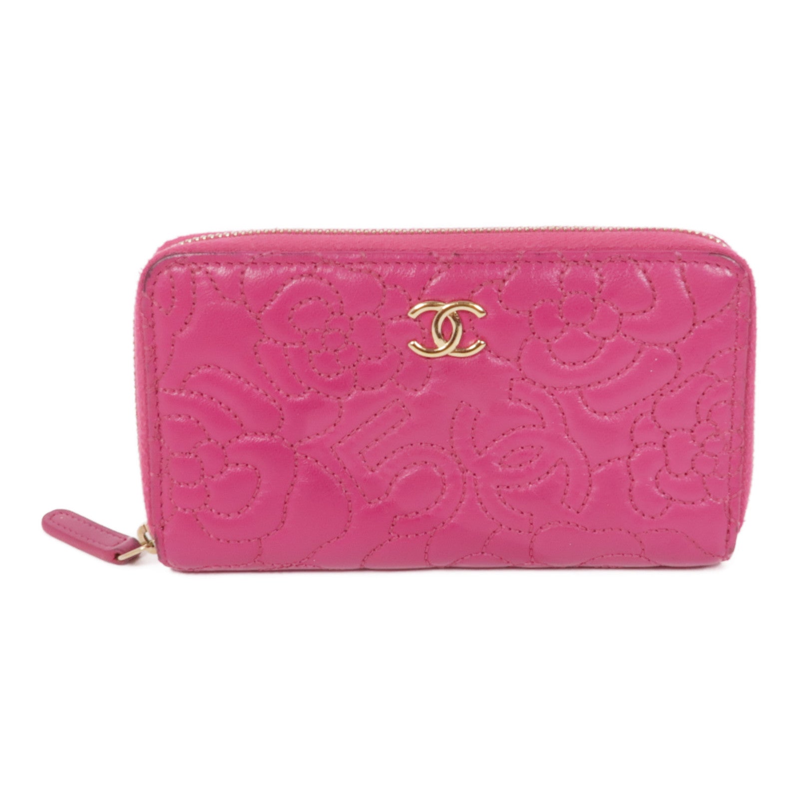 CHANEL 皮革Zipper Wallet金扣錢包