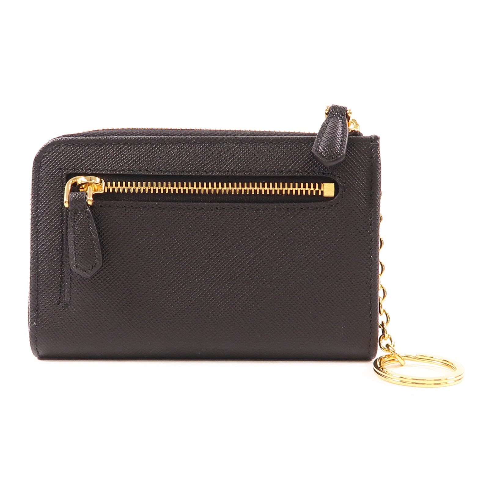 PRADA GHW Black Saffiano Key Chain Case 1PP122 QHH F0002 Leather Black