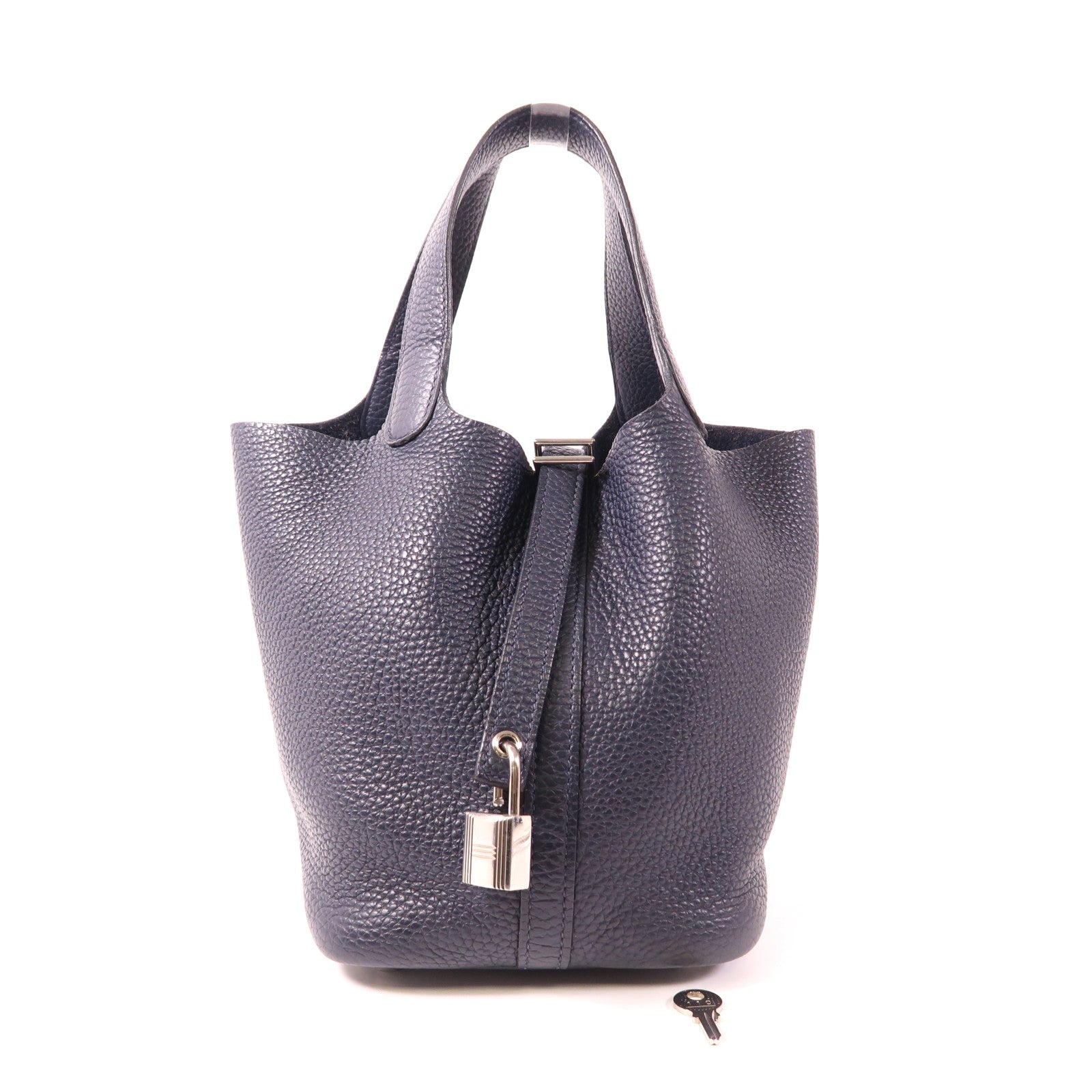 HERMES Clemence皮革Picotin PM銀扣手挽袋Bleu Nuit