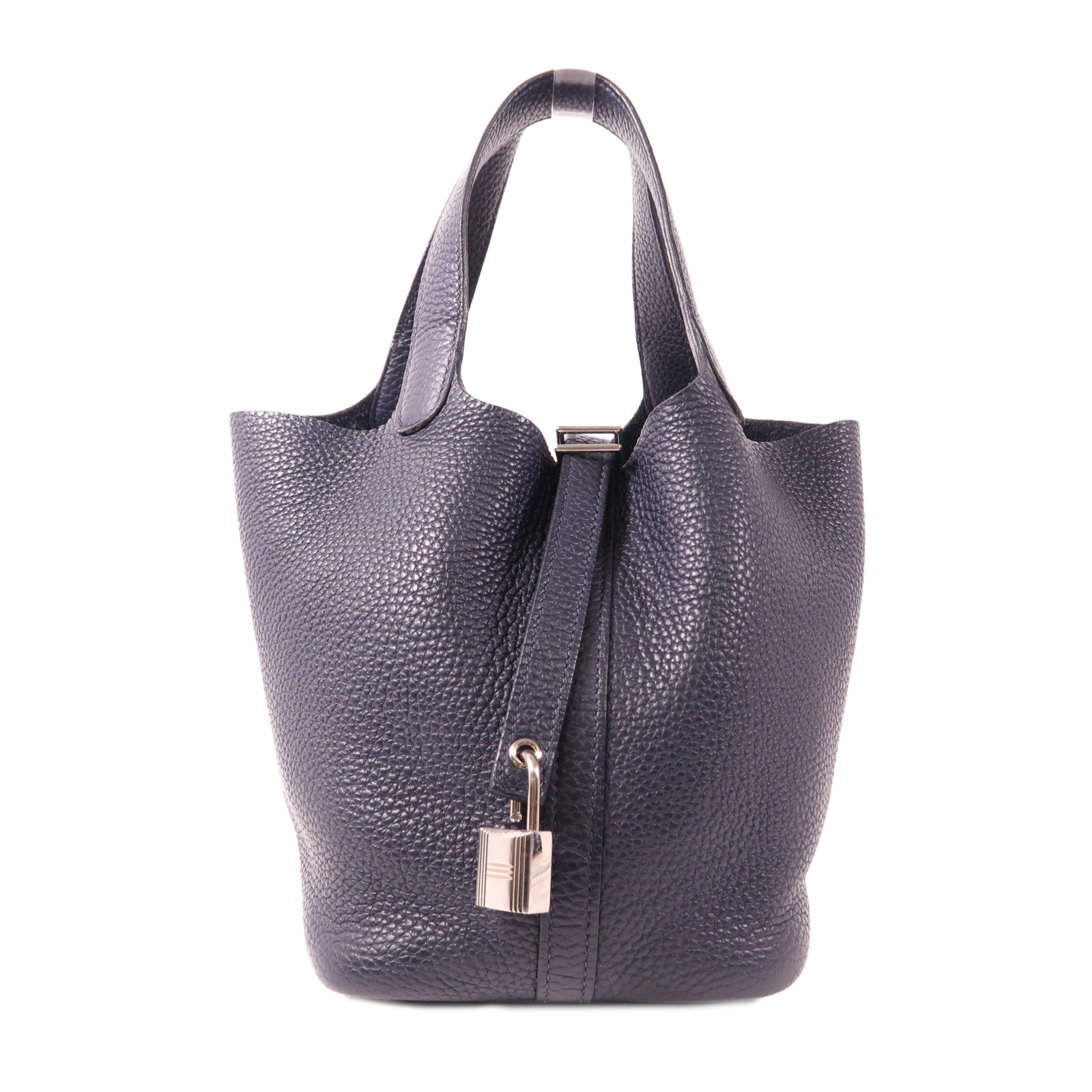 HERMES Clemence皮革Picotin PM銀扣手挽袋Bleu Nuit
