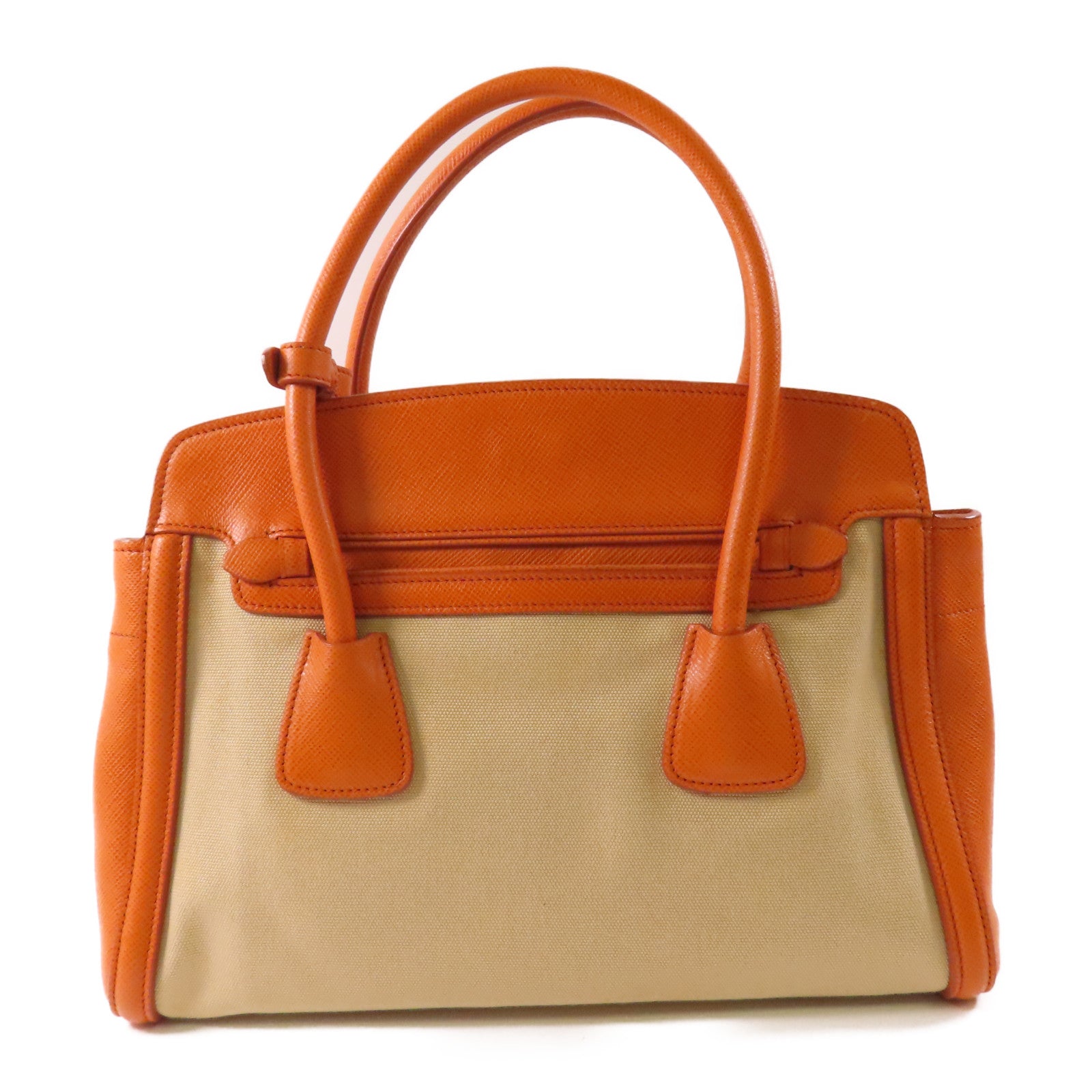 PRADA GHW 2 Way Shoulder Bag Handbag BN2595 Canvas Leather Beige Orange