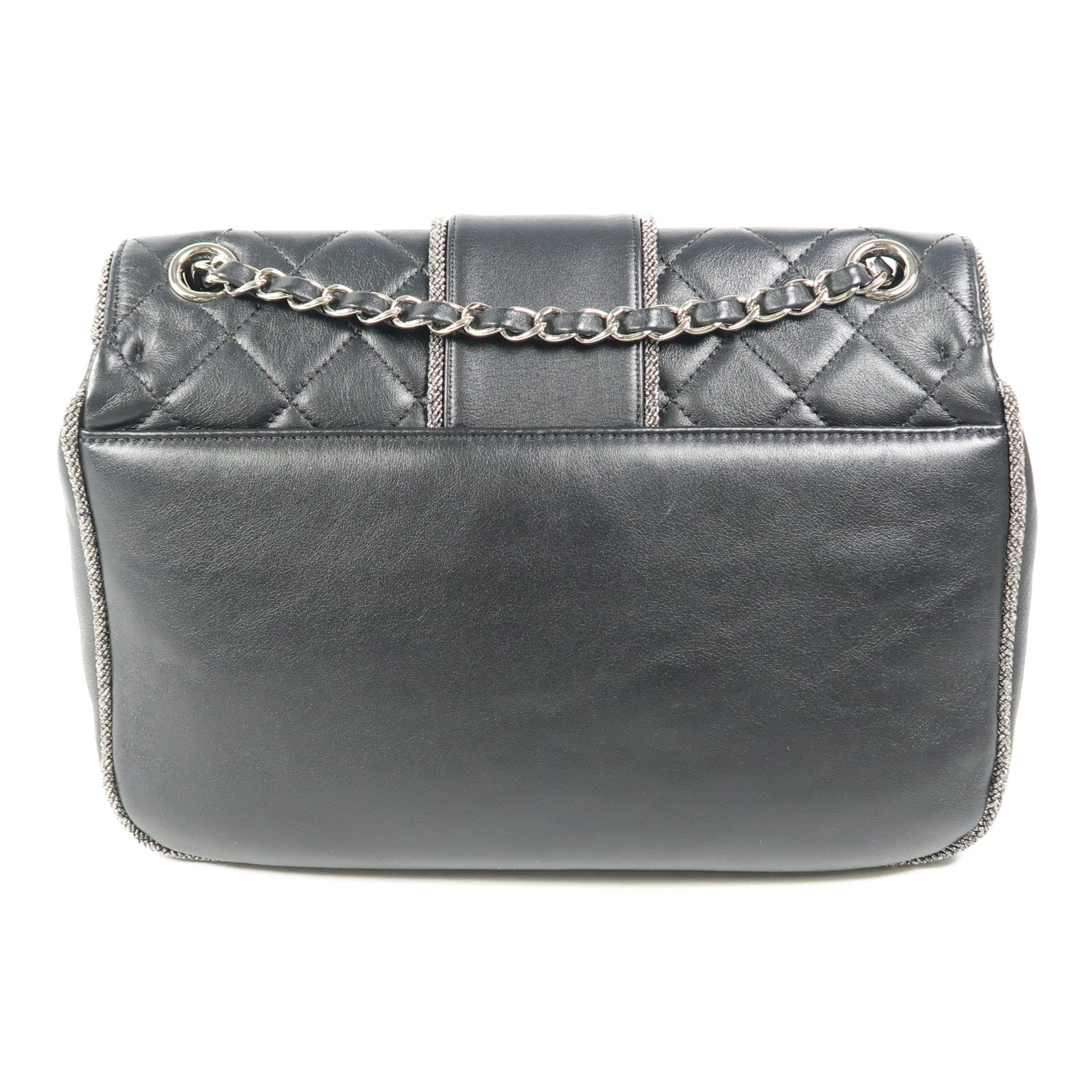 CHANEL 牛皮皮革Chain Shoulder銀扣鏈帶肩背袋