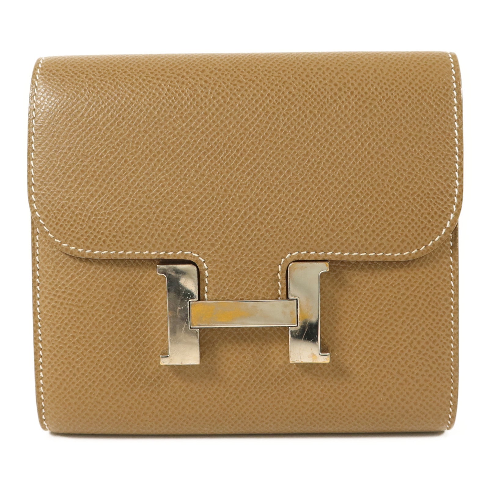 HERMES Epsom皮革Constance Compact Wallet銀扣錢包Etoupe