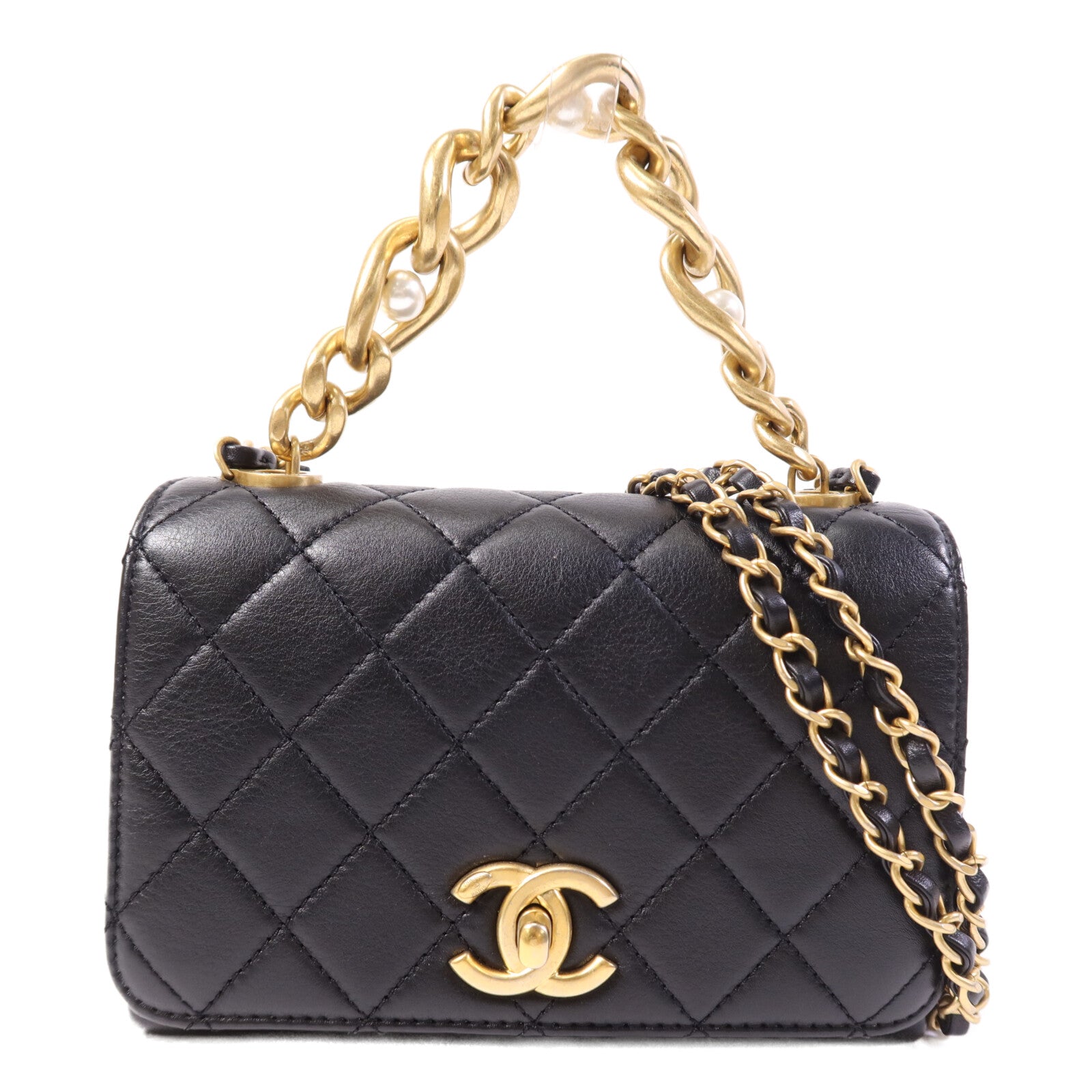 CHANEL 牛皮皮革Shoulder Bag金扣鏈帶肩背袋