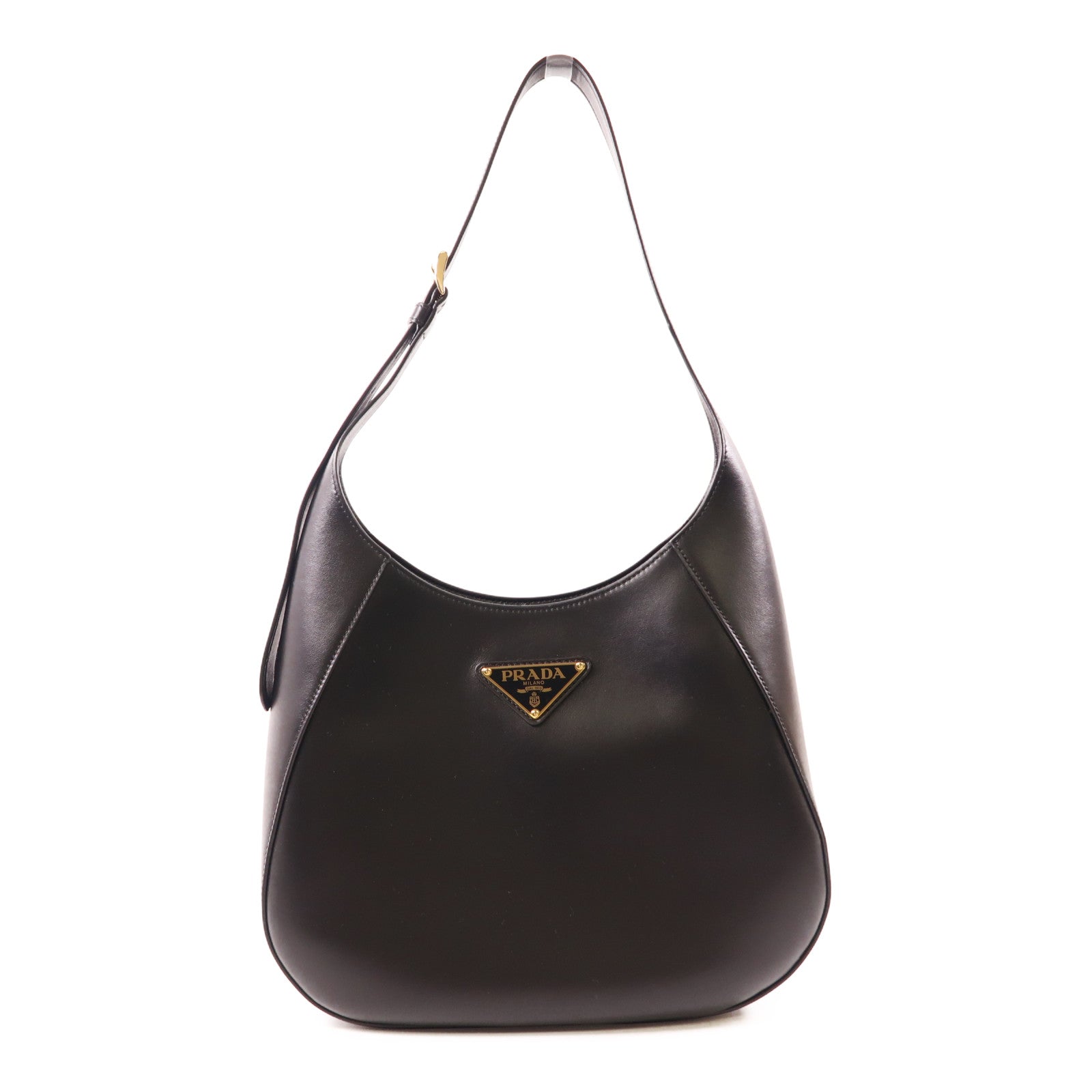 PRADA GHW Shoulder Bag 1BC196 Calfskin Leather Black
