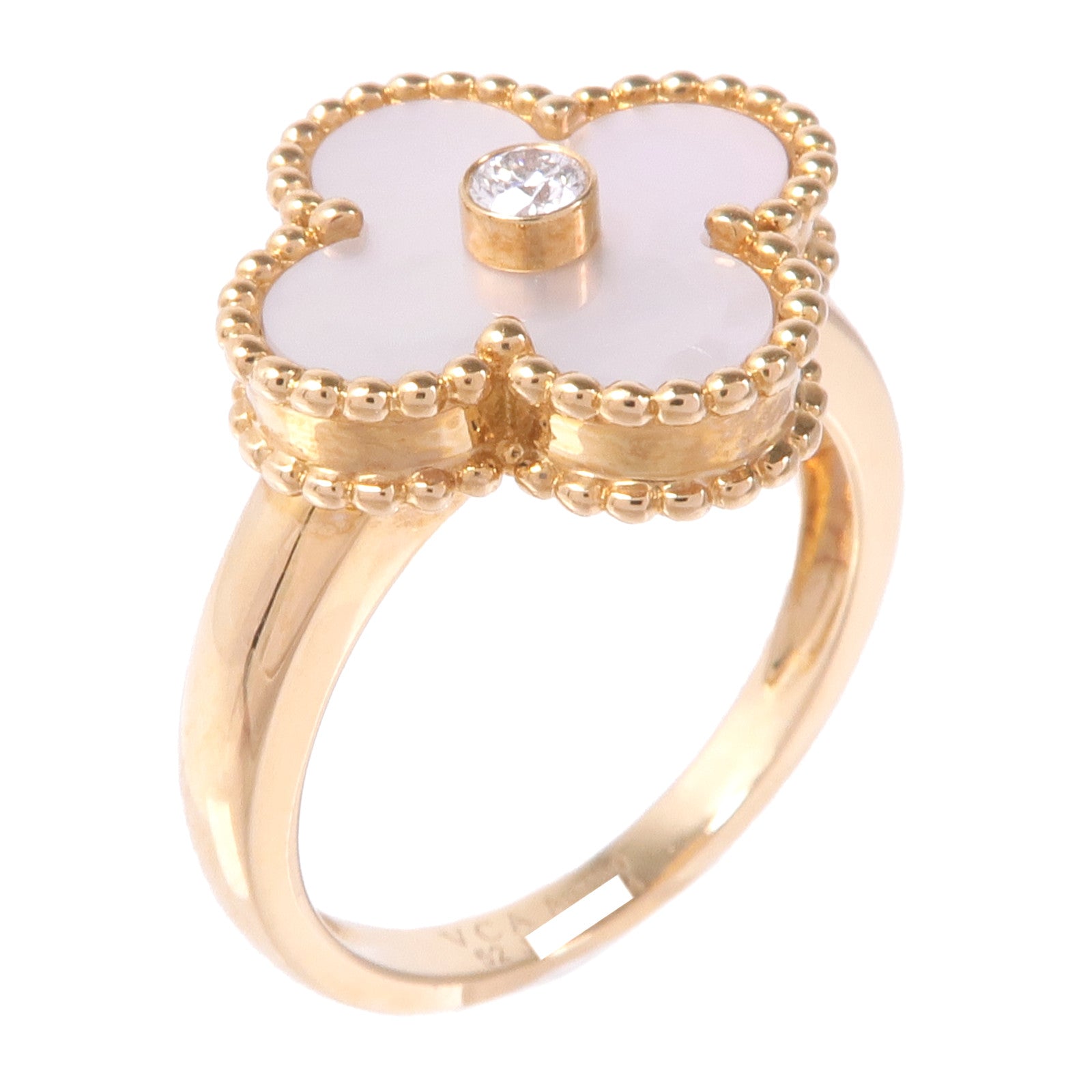 Van Cleef & Arpels 18K黃金Vintage Alhambra Ring珍珠母貝/鑽石戒指VCA#52/US#6