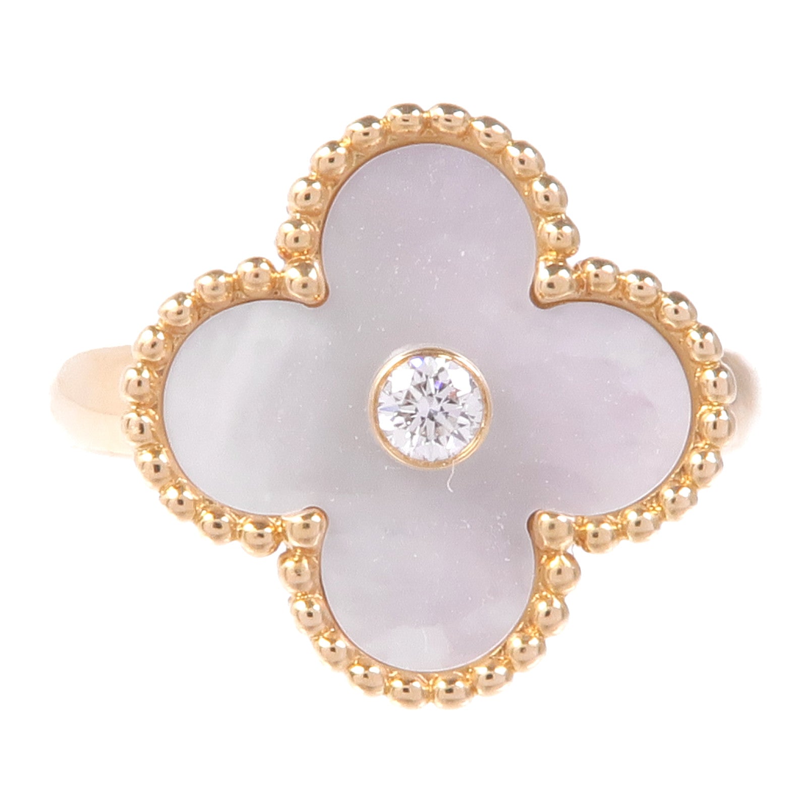 Van Cleef & Arpels 18K黃金Vintage Alhambra Ring珍珠母貝/鑽石戒指VCA#52/US#6