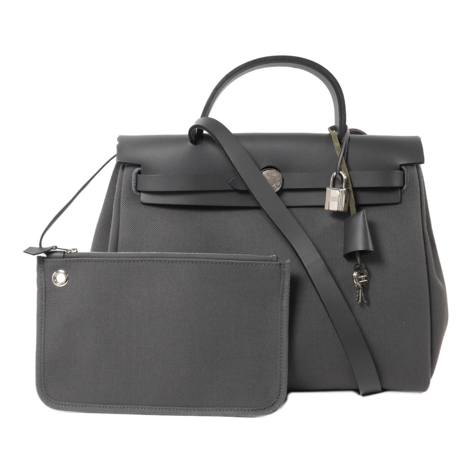 HERMES 帆布Herbag PM手挽肩背兩用袋Ardoise