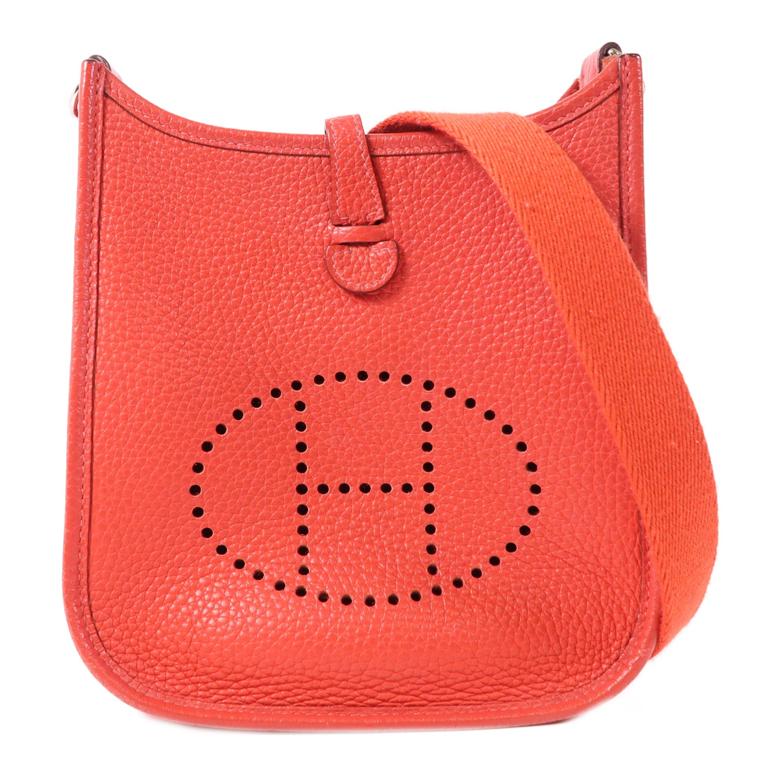 HERMES Clemence皮革Evelyne TPM銀扣肩背袋Rose De Coeur