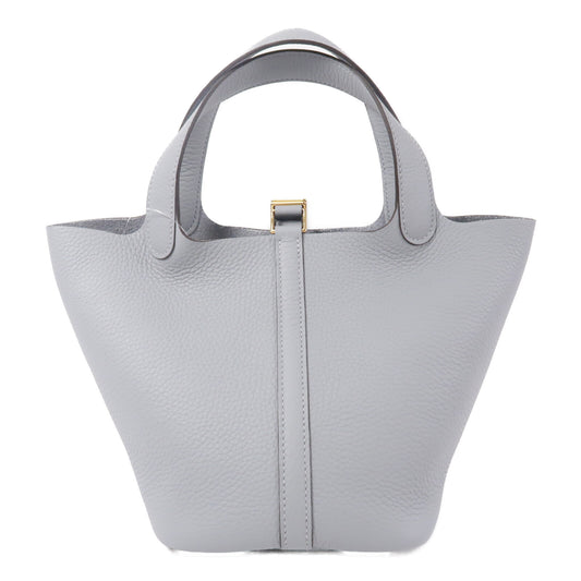 HERMES Clemence皮革Picotin PM手挽袋Gris Pantin