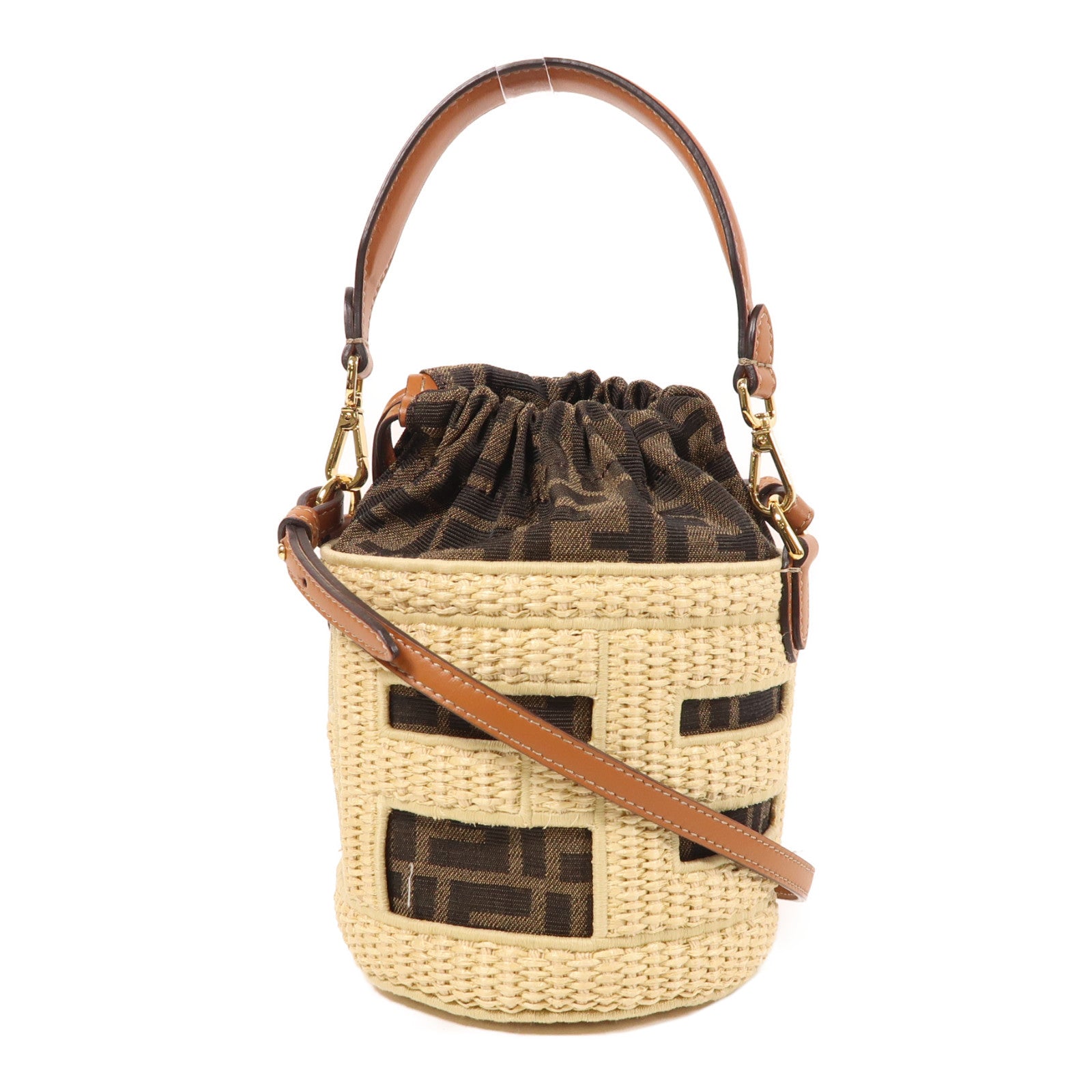 FENDI Raffia/帆布Step Out Bucket金扣手挽肩背兩用袋