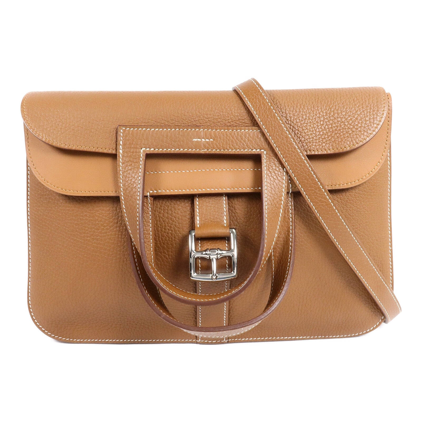HERMES Clemence皮革Halzan 31手挽肩背兩用袋Gold