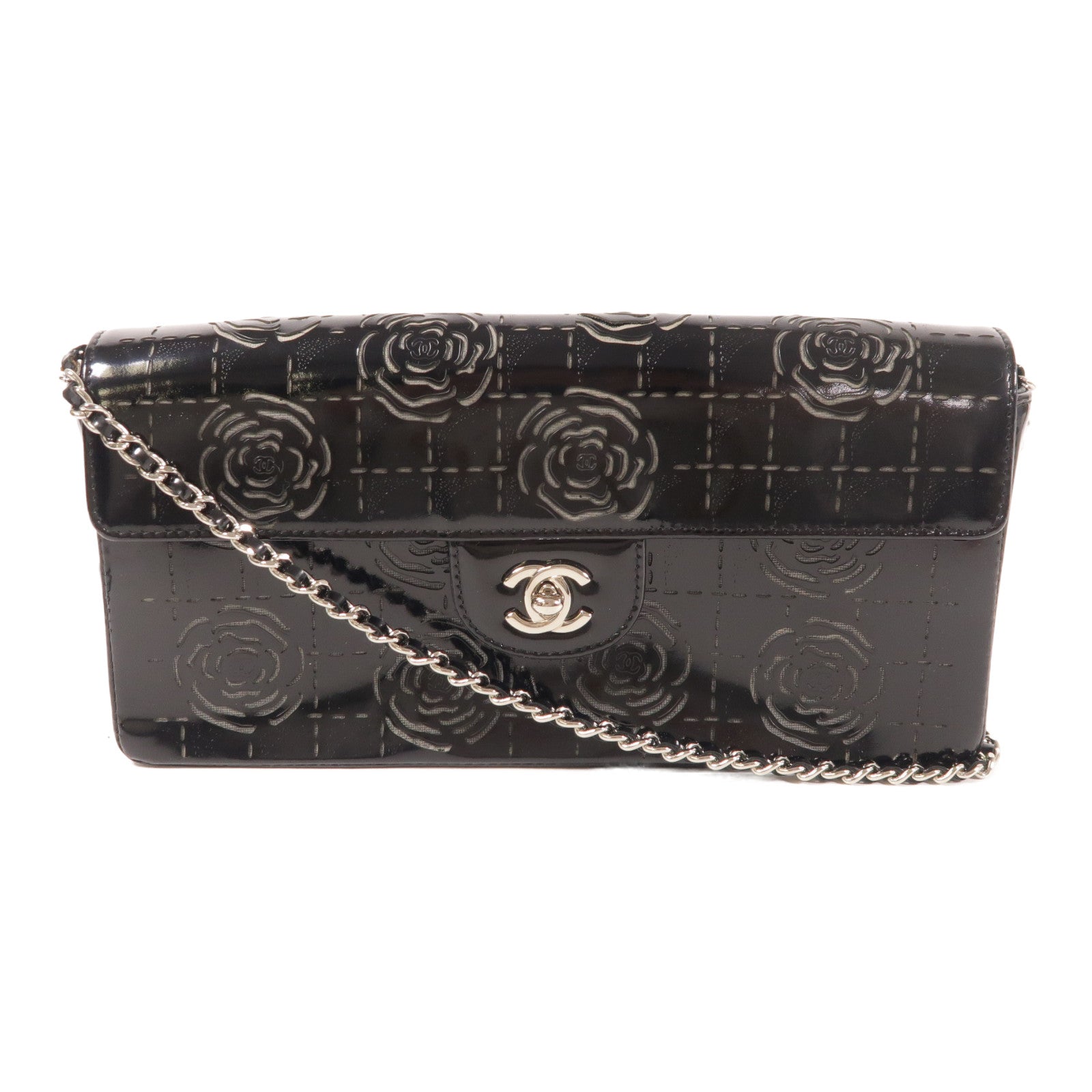 CHANEL 漆皮皮革Shoulder Bag銀扣鏈帶肩背袋