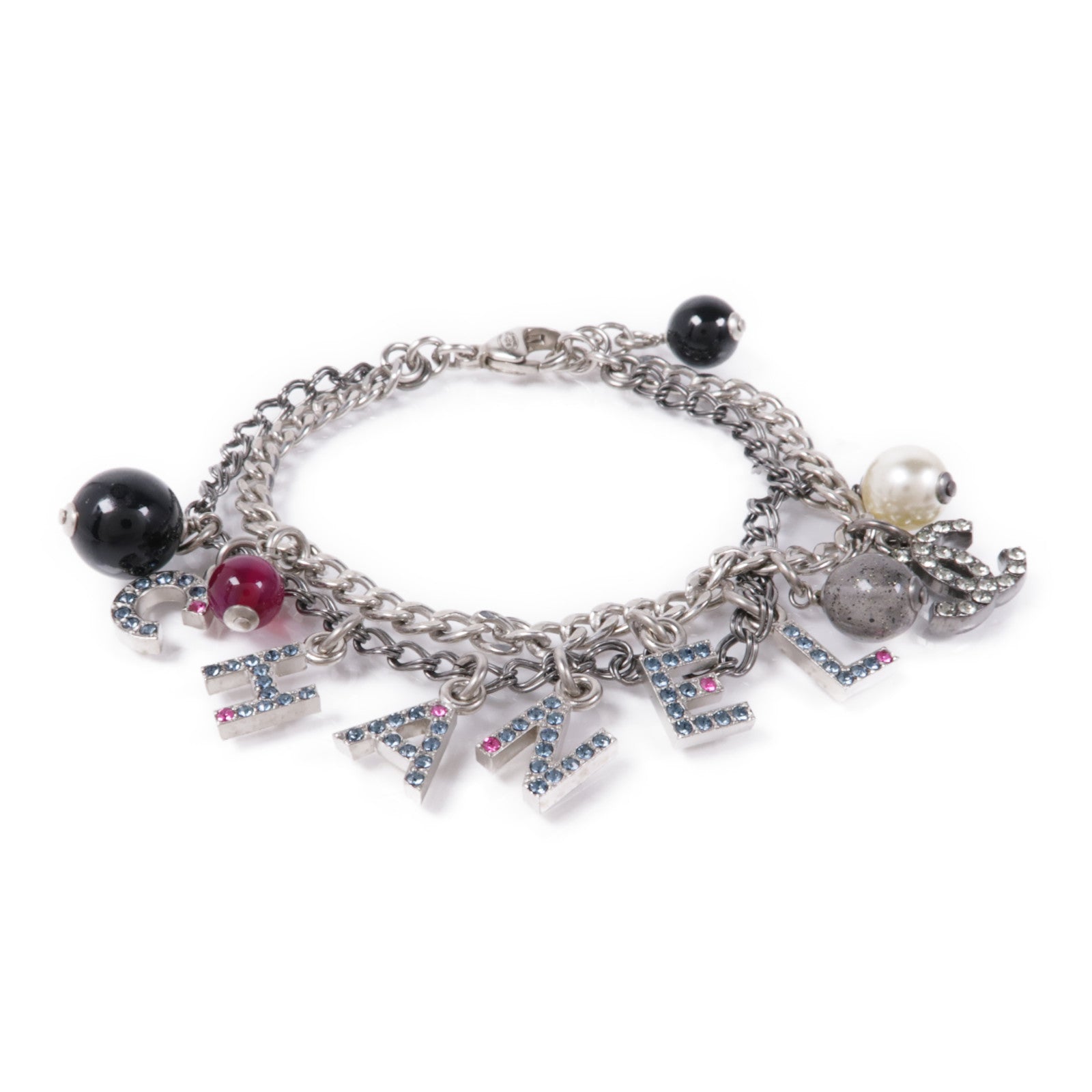 CHANEL CC Bracelet Metal Silver/Black/Pink