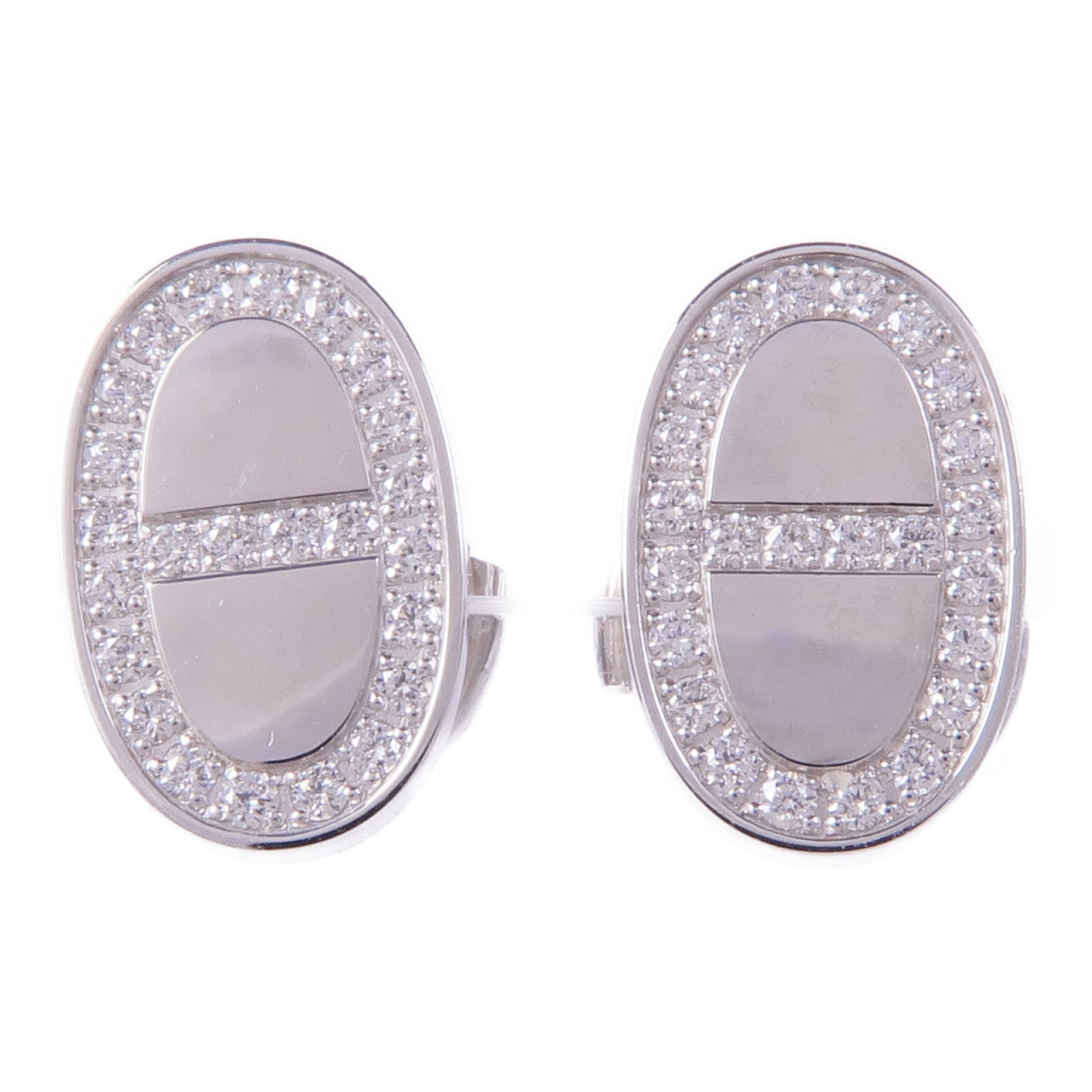 HERMES 18K白金Chaine d'ancre Contour Stud Earrings鑽石耳環