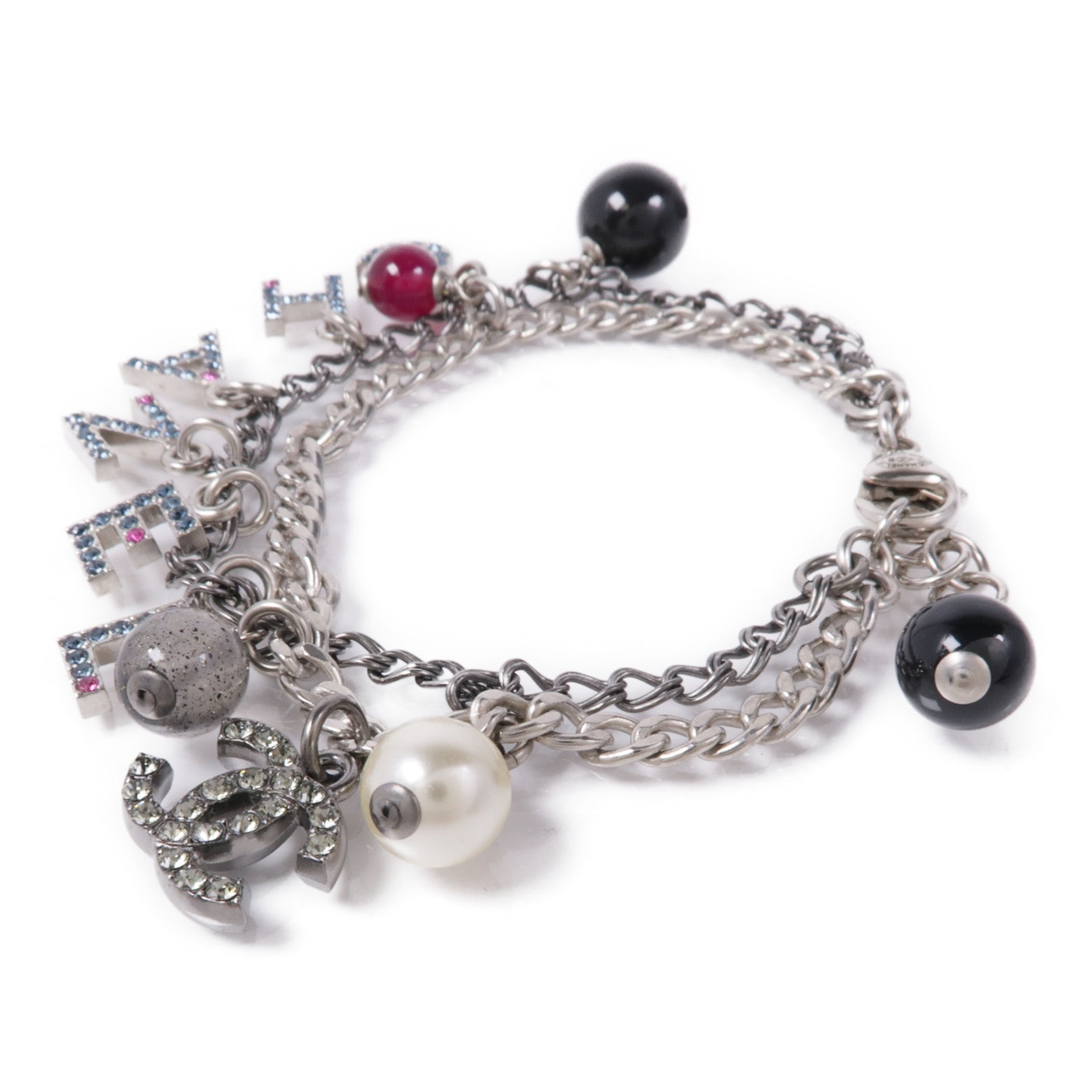CHANEL CC Bracelet Metal Silver/Black/Pink