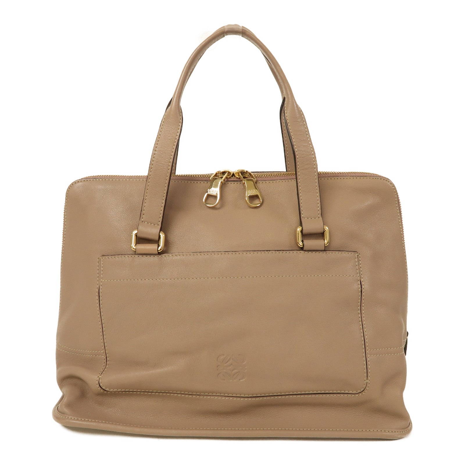 LOEWE 牛皮皮革Shoulder Tote金扣手挽袋啡色