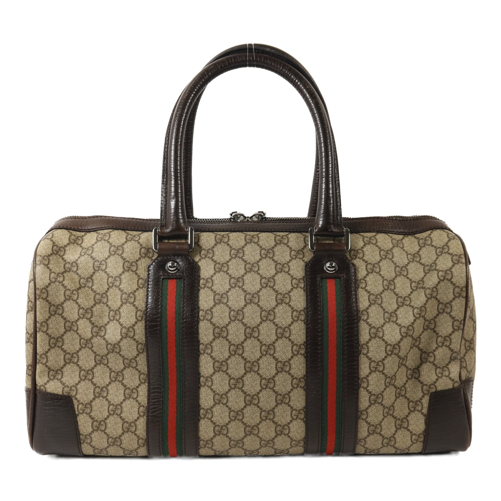 GUCCI 塗層帆布Boston Bag銀扣手挽袋