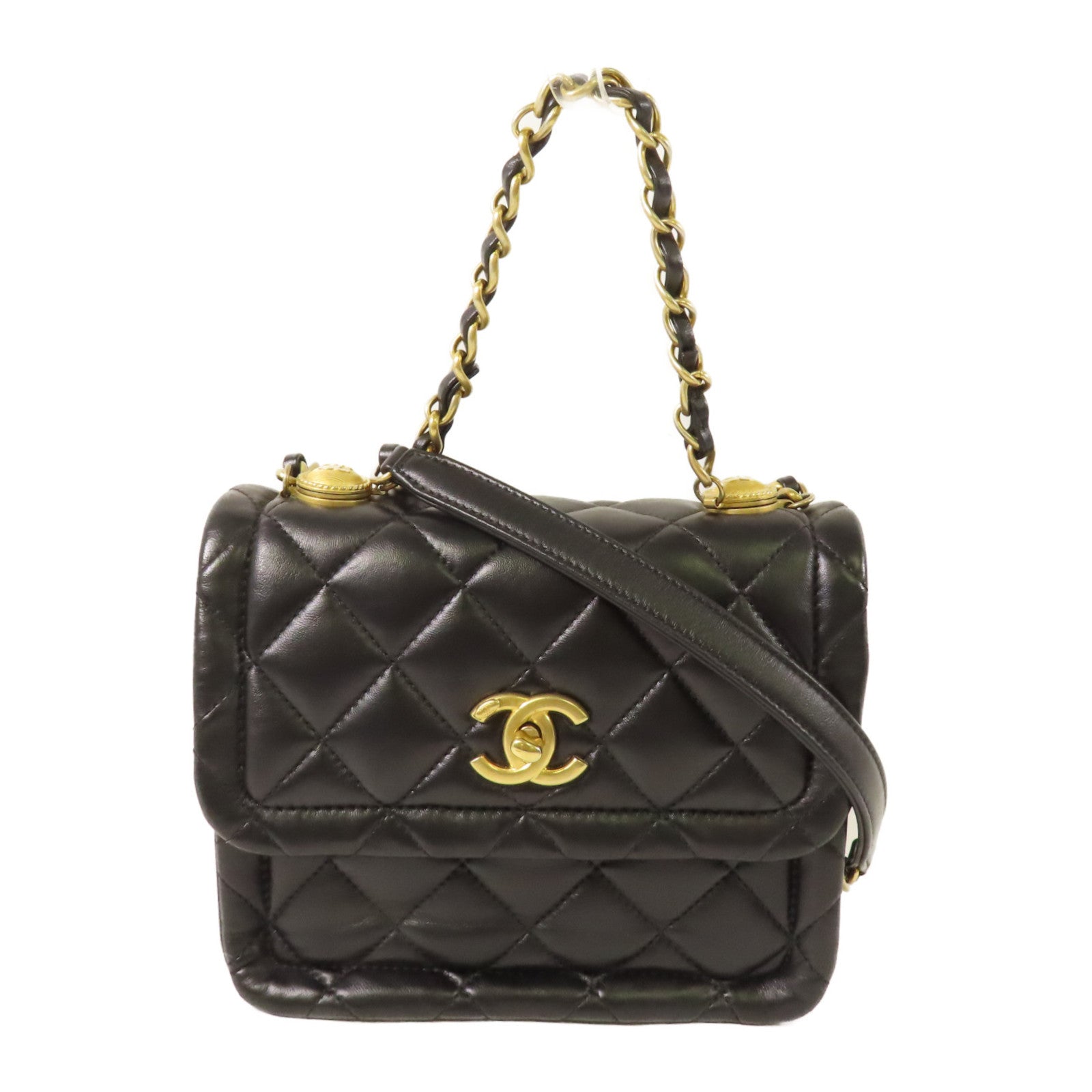 CHANEL 羊皮皮革Coco Mark Square Flap金扣手挽肩背兩用袋